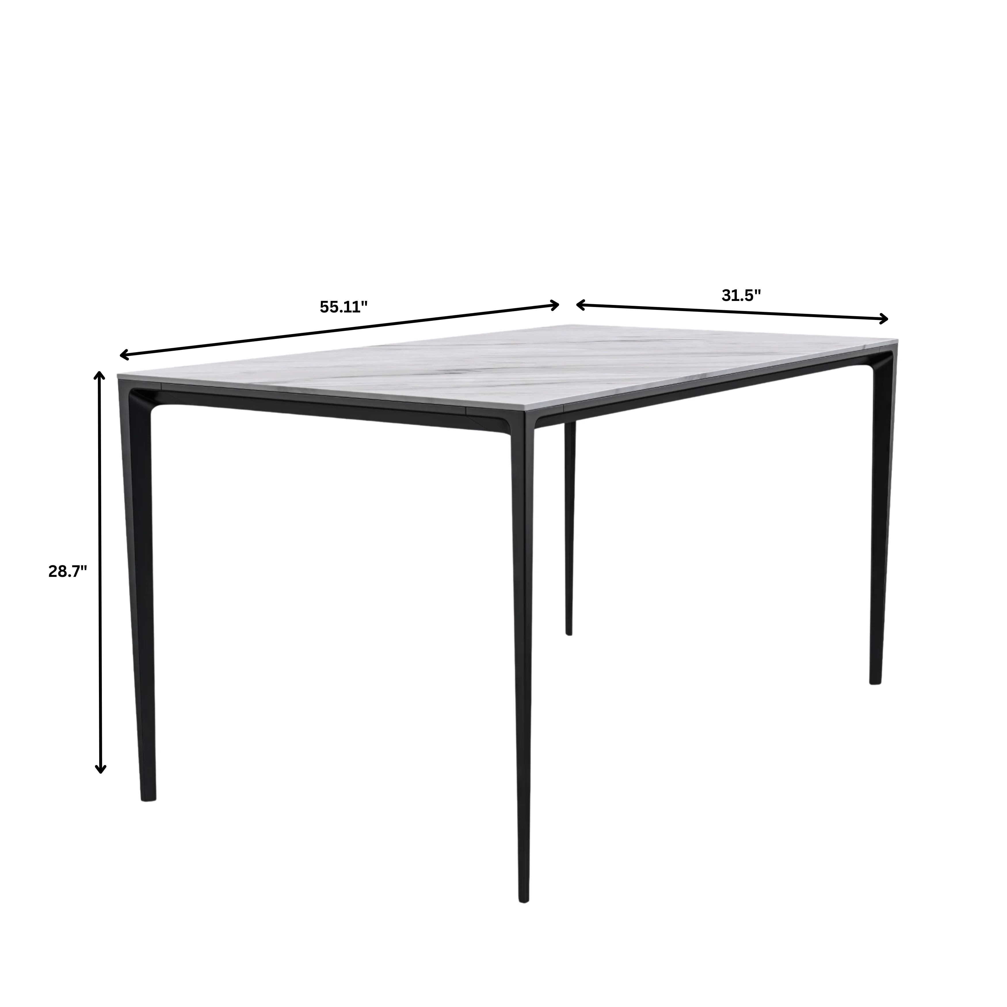 Avo Series Modern Dining Table Black Base, With 62 White Sintered Stone Top