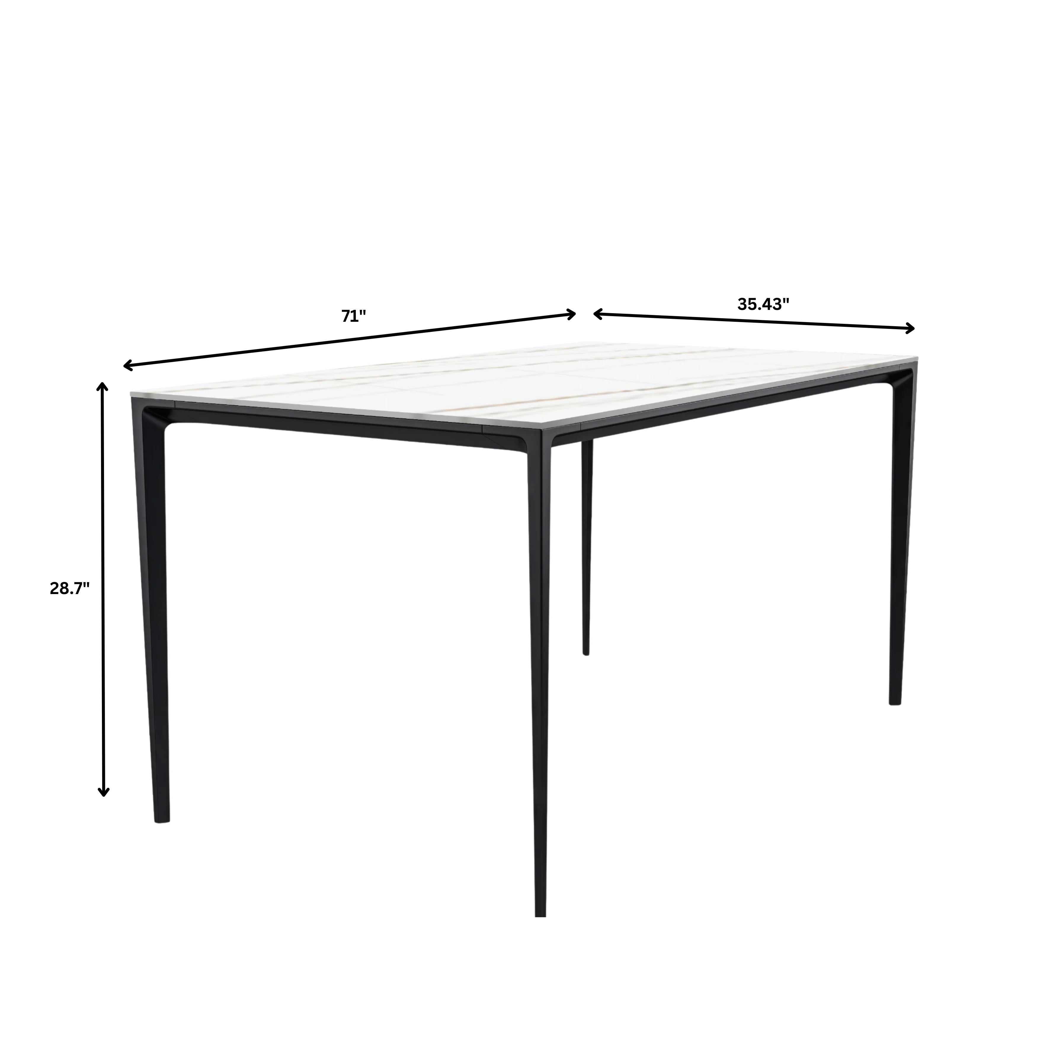 Avo Series Modern Dining Table Black Base, With 62 White/Gold Sintered Stone Top