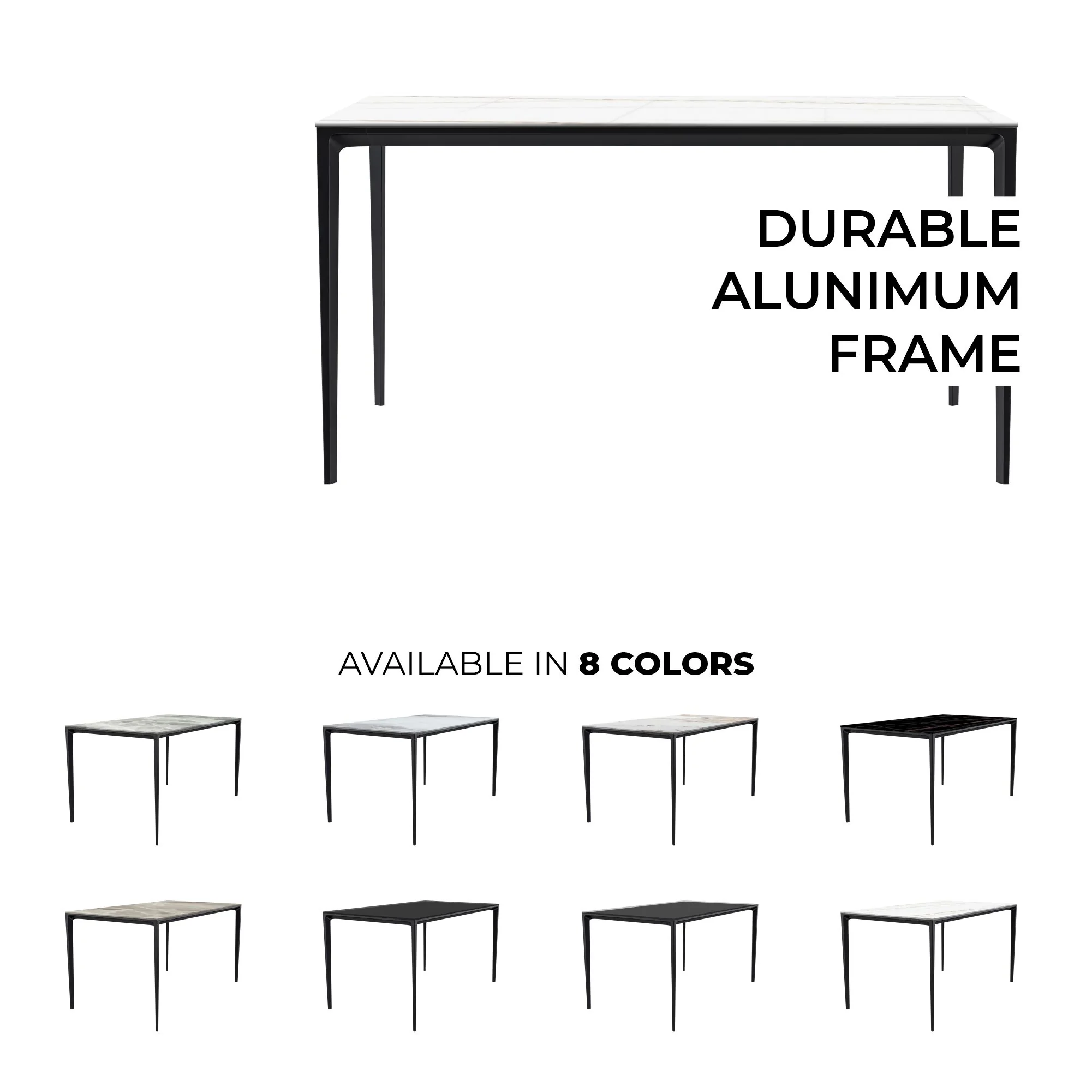 Avo Series Modern Dining Table Black Base, With 62 White/Gold Sintered Stone Top