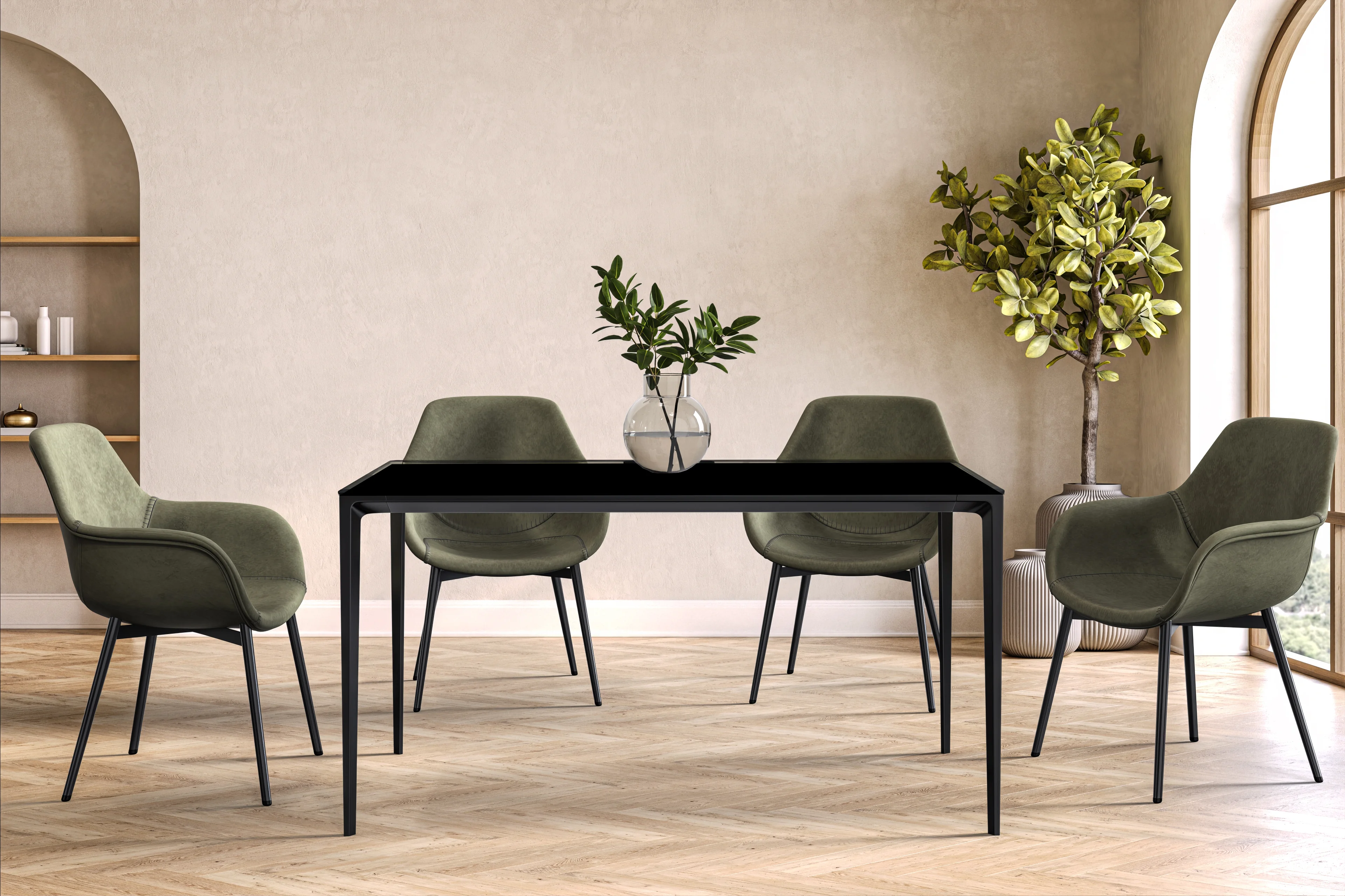 Avo Series Modern Dining Table Black Base, With 71 Clear Glass Top
