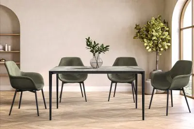 Avo Series Modern Dining Table Black Base, With 71 Deep Grey Sintered Stone Top