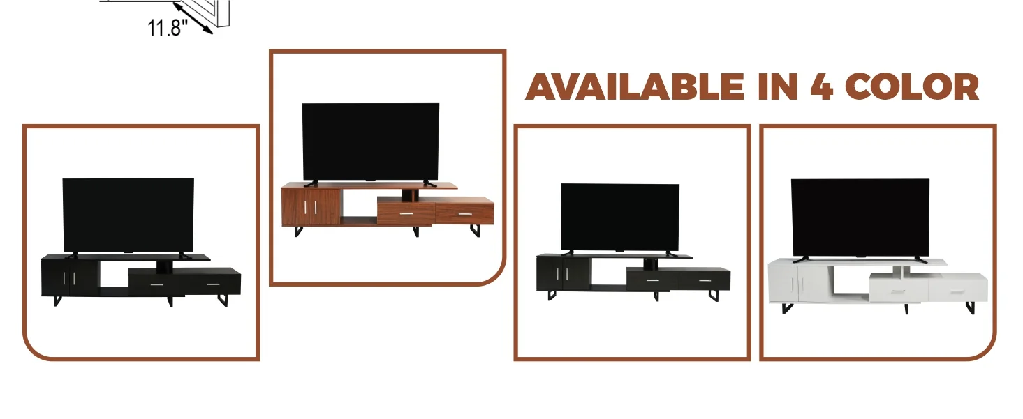 Avery Mid-Century Modern TV Stand with MDF Cabinet and Powder Coated Steel Legs