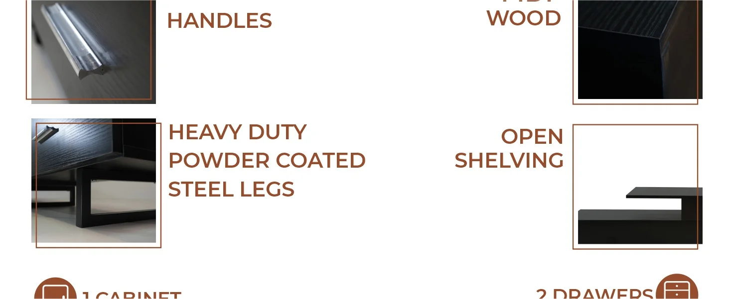 Avery Mid-Century Modern TV Stand with MDF Cabinet and Powder Coated Steel Legs