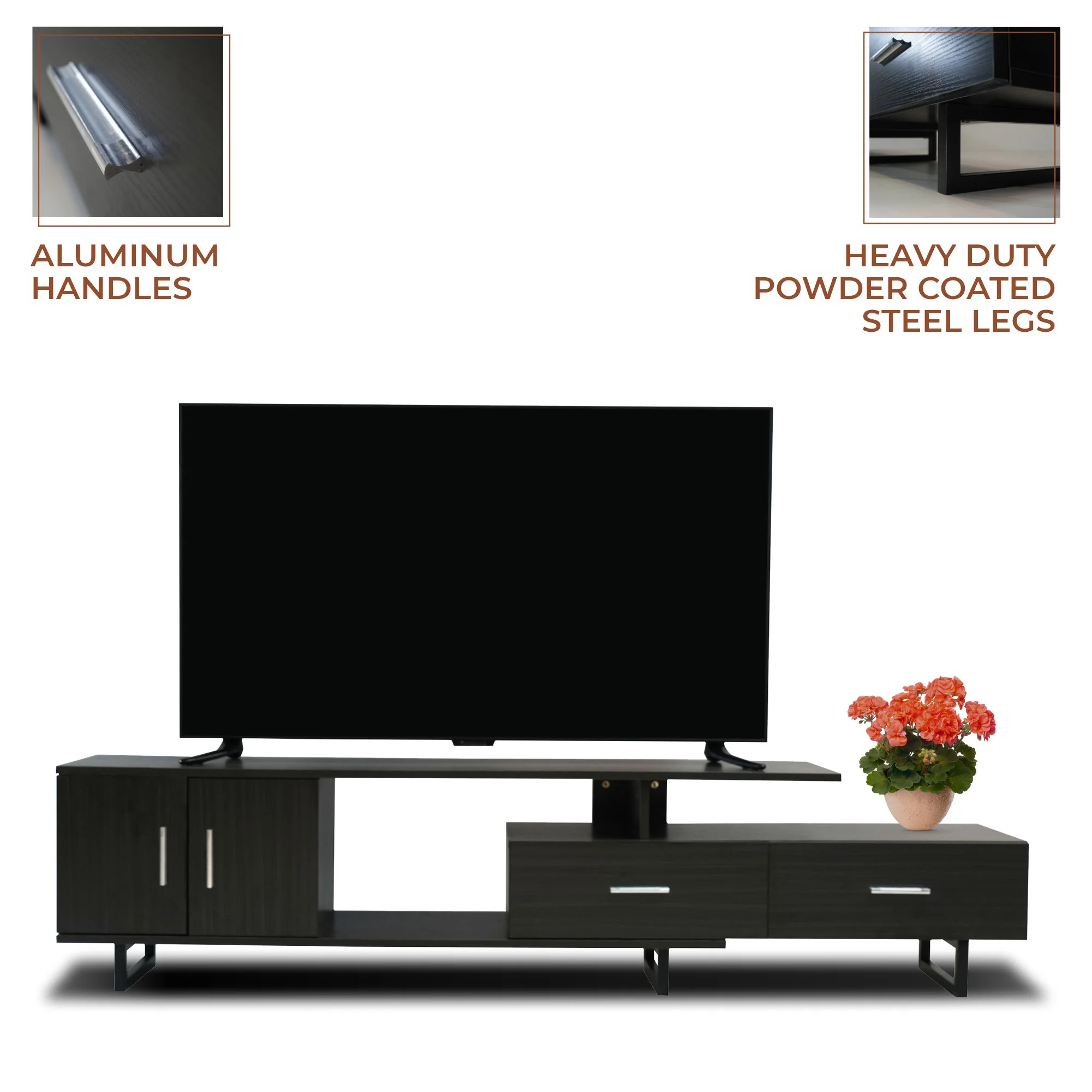 Avery Mid-Century Modern TV Stand with MDF Cabinet and Powder Coated Steel Legs