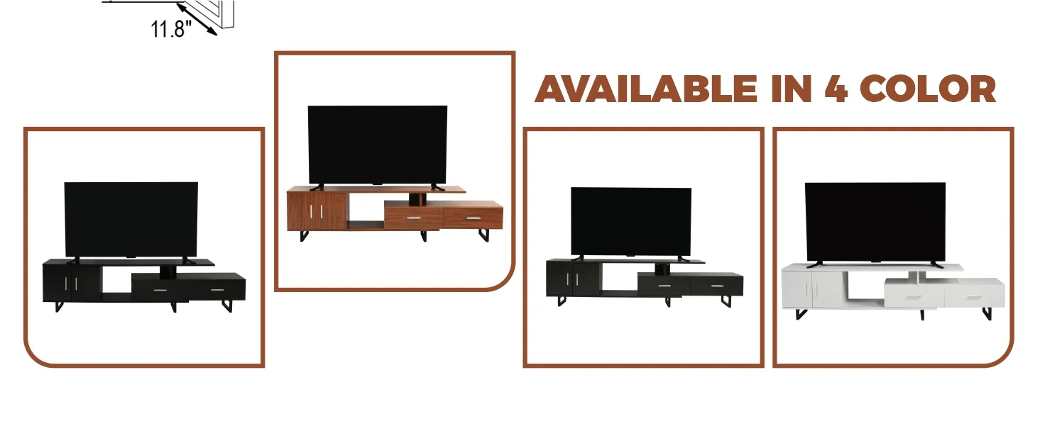 Avery Mid-Century Modern TV Stand with MDF Cabinet and Powder Coated Steel Legs