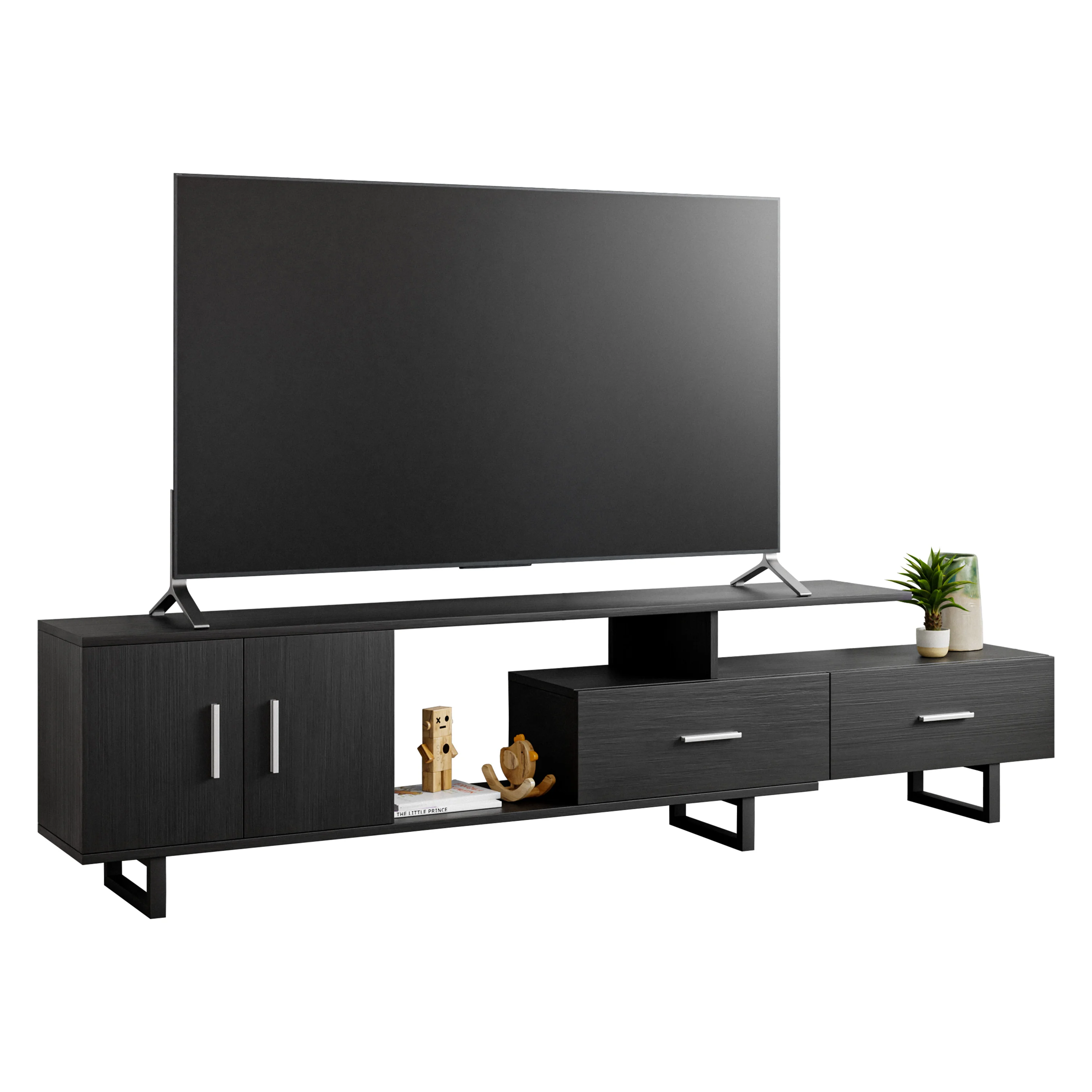 Avery Mid-Century Modern TV Stand with MDF Cabinet and Powder Coated Steel Legs
