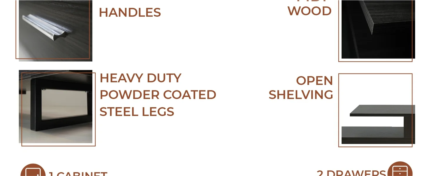 Avery Mid-Century Modern TV Stand with MDF Cabinet and Powder Coated Steel Legs