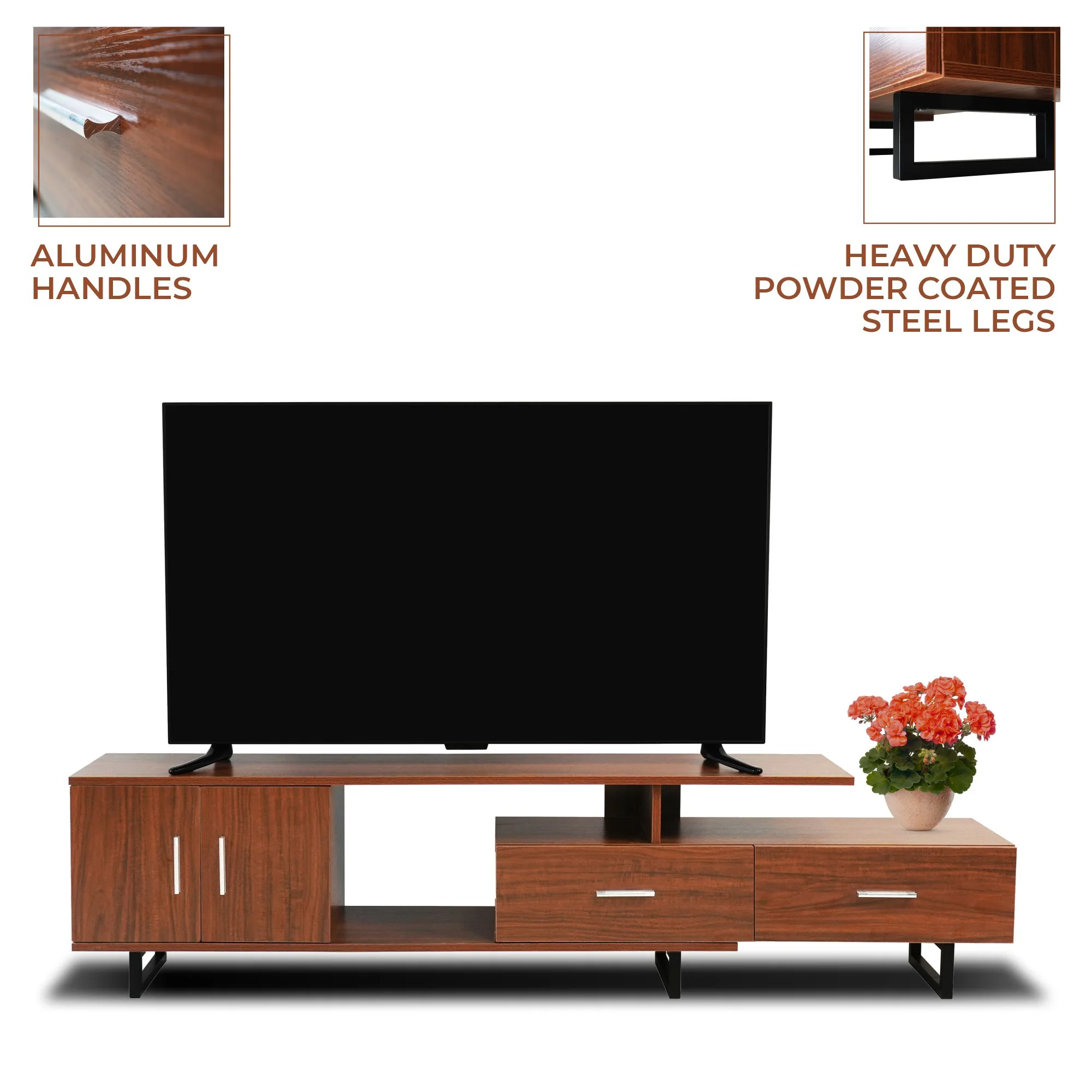 Avery Mid-Century Modern TV Stand with MDF Cabinet and Powder Coated Steel Legs
