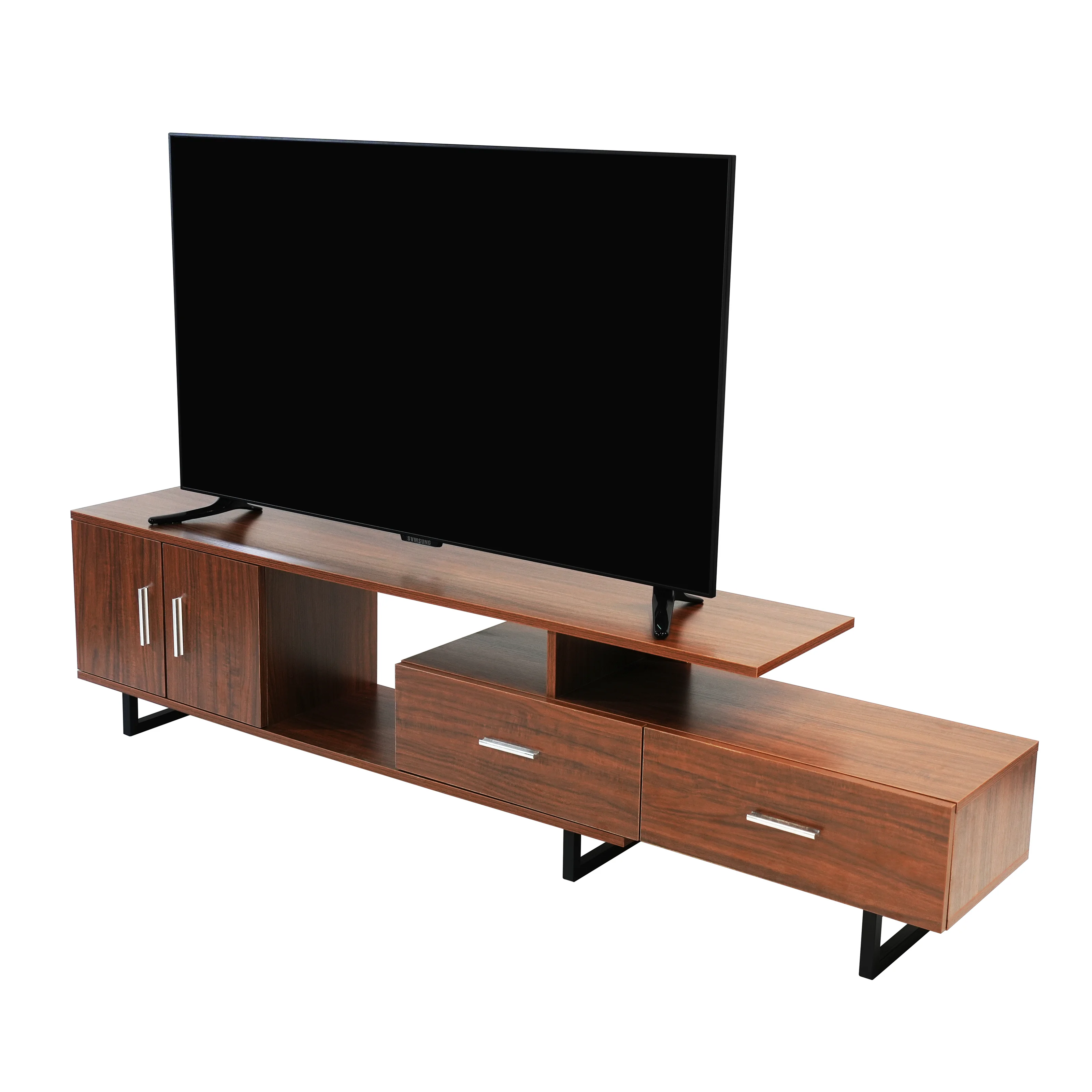 Avery Mid-Century Modern TV Stand with MDF Cabinet and Powder Coated Steel Legs