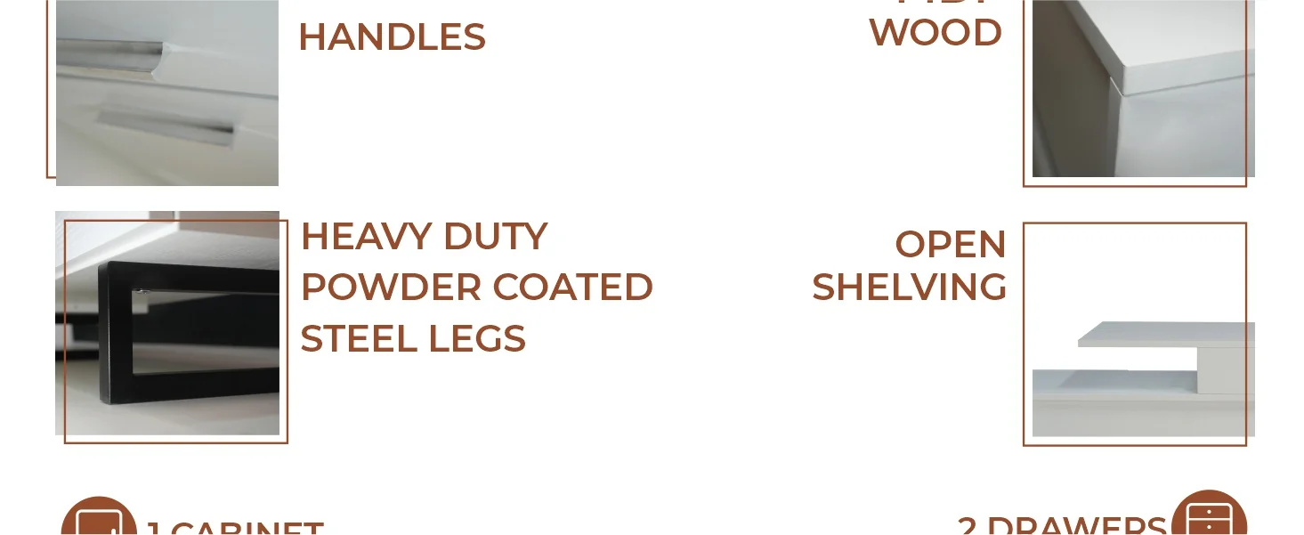 Avery Mid-Century Modern TV Stand with MDF Cabinet and Powder Coated Steel Legs