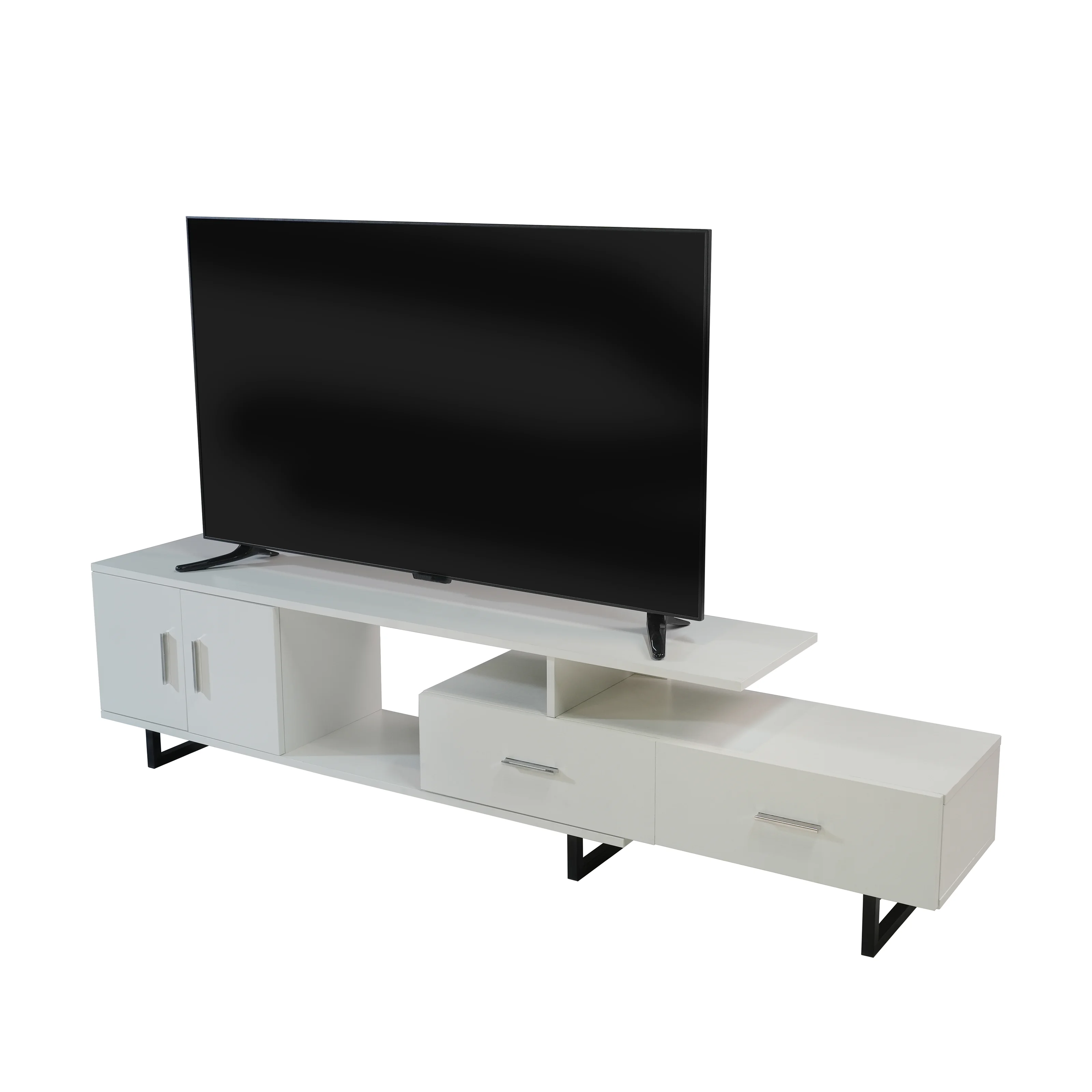 Avery Mid-Century Modern TV Stand with MDF Cabinet and Powder Coated Steel Legs