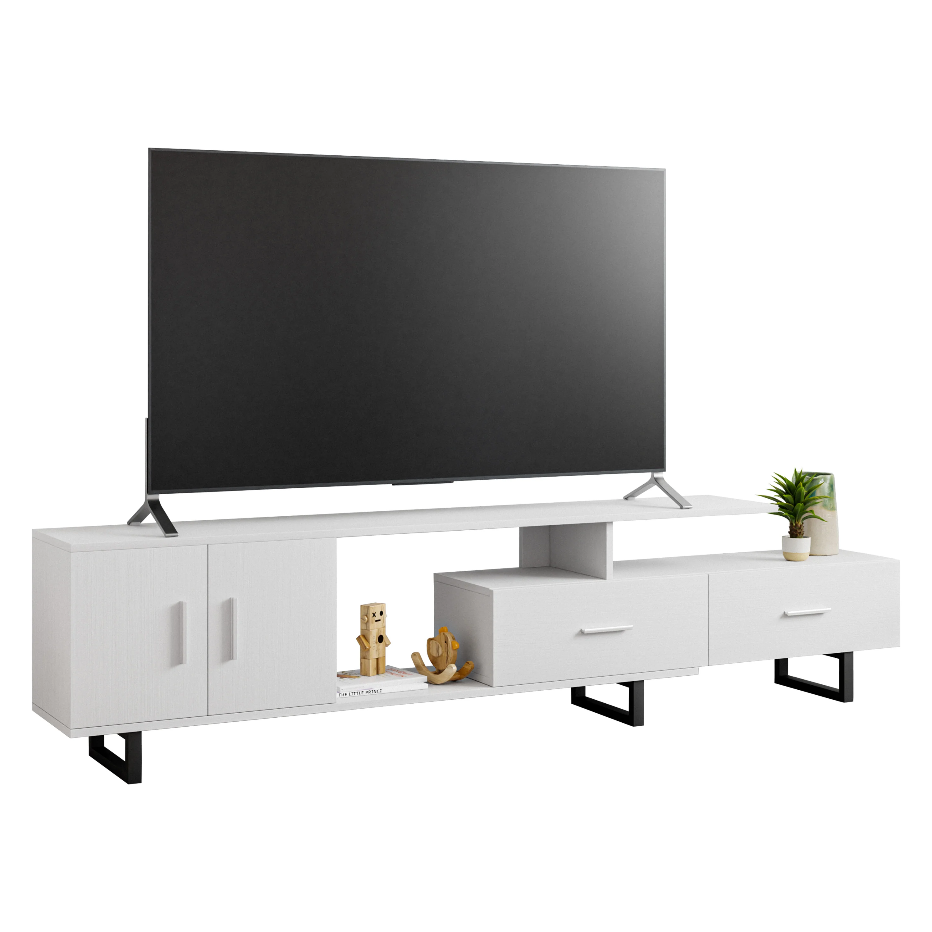 Avery Mid-Century Modern TV Stand with MDF Cabinet and Powder Coated Steel Legs
