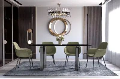 Astra Series Modern Dining Table Stainless Steel Base, With 55" Black Glass Top