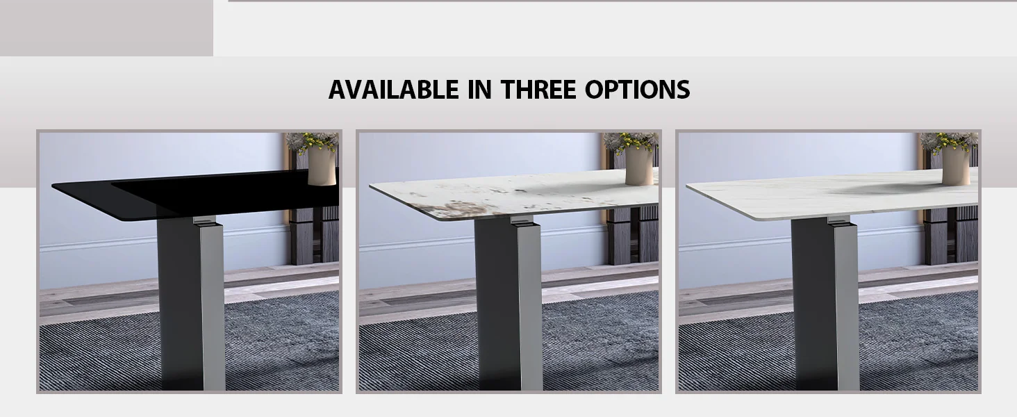 Astra Series Modern Dining Table Stainless Steel Base, With 55" White Sintered Stone Top