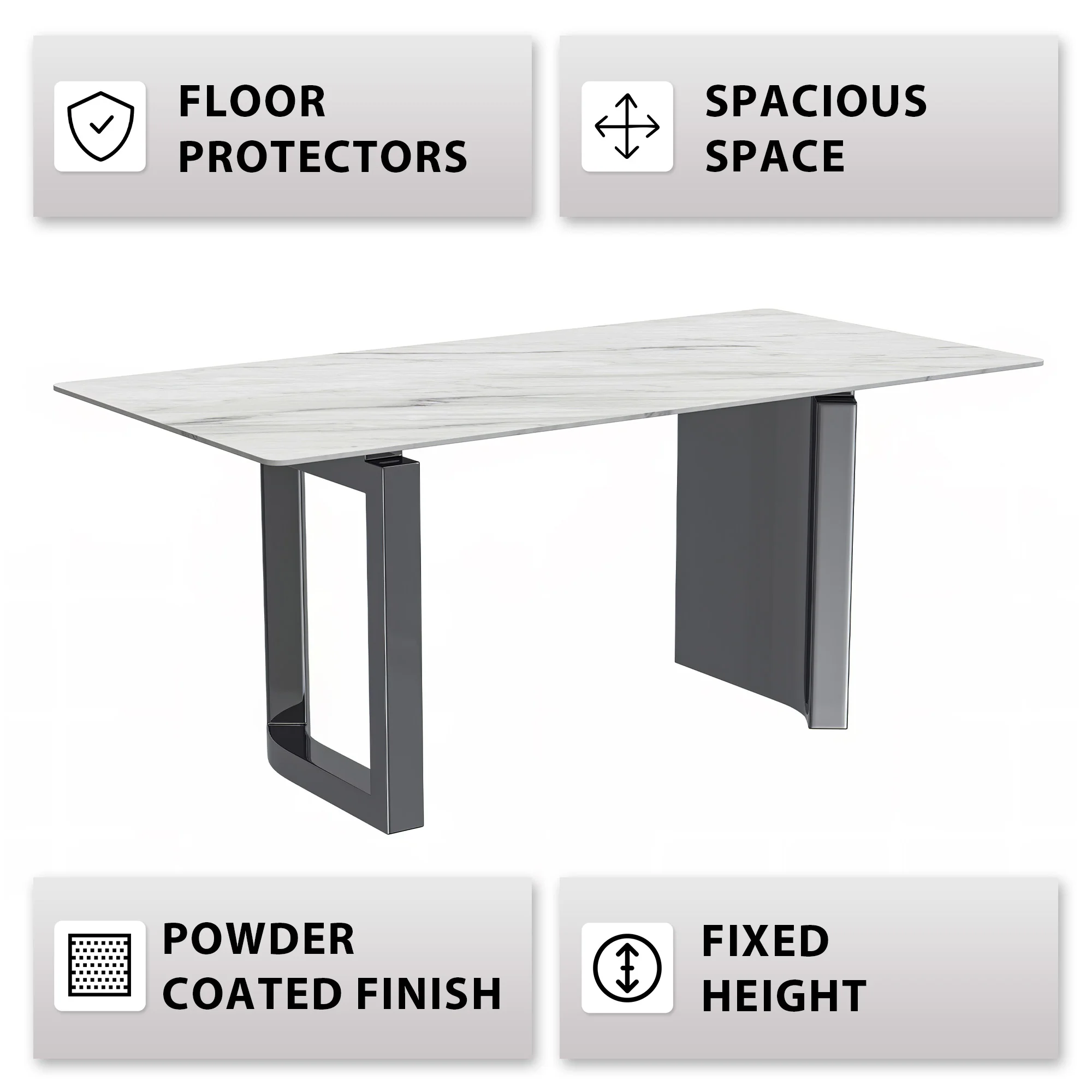 Astra Series Modern Dining Table Stainless Steel Base, With 55" White Sintered Stone Top