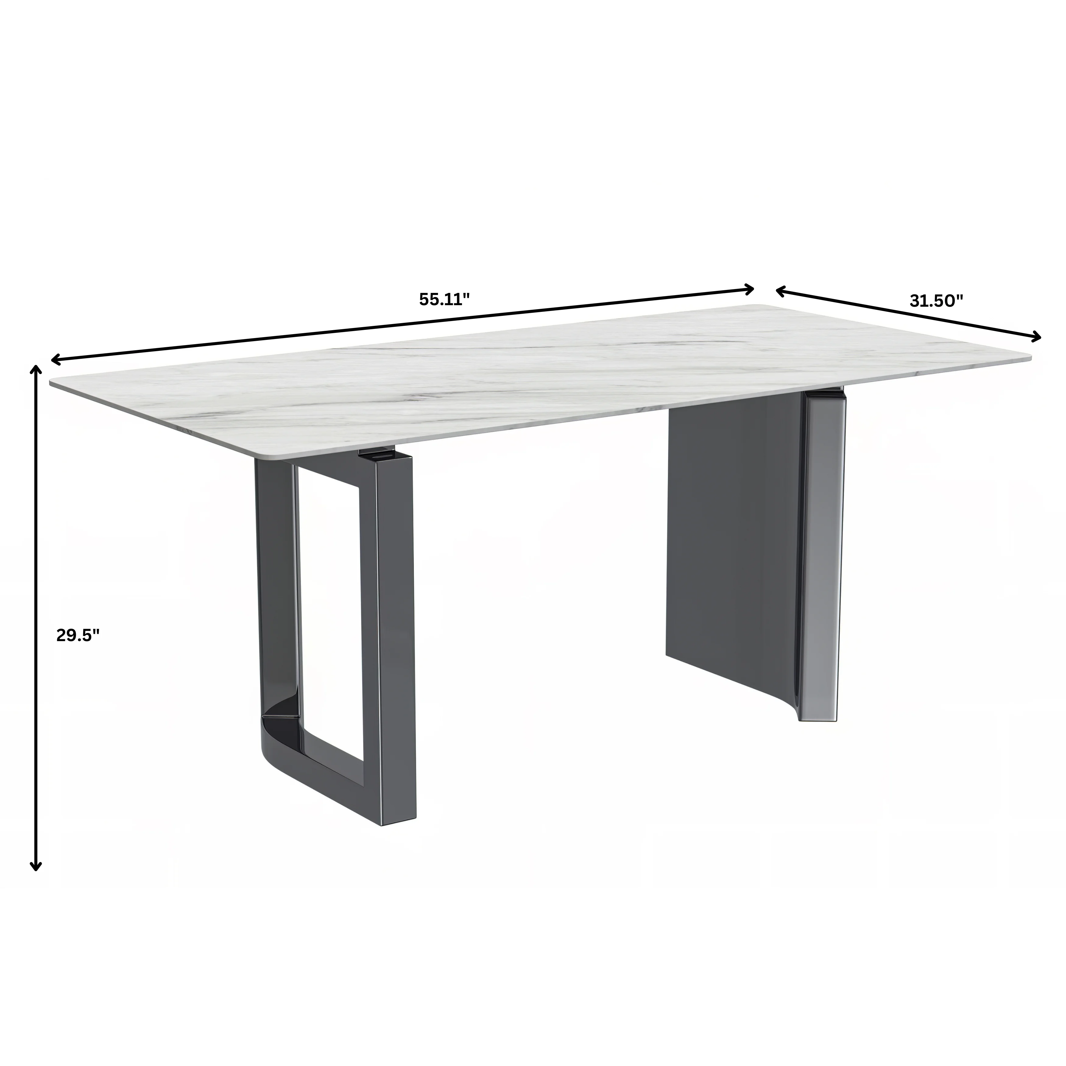 Astra Series Modern Dining Table Stainless Steel Base, With 55" White Sintered Stone Top