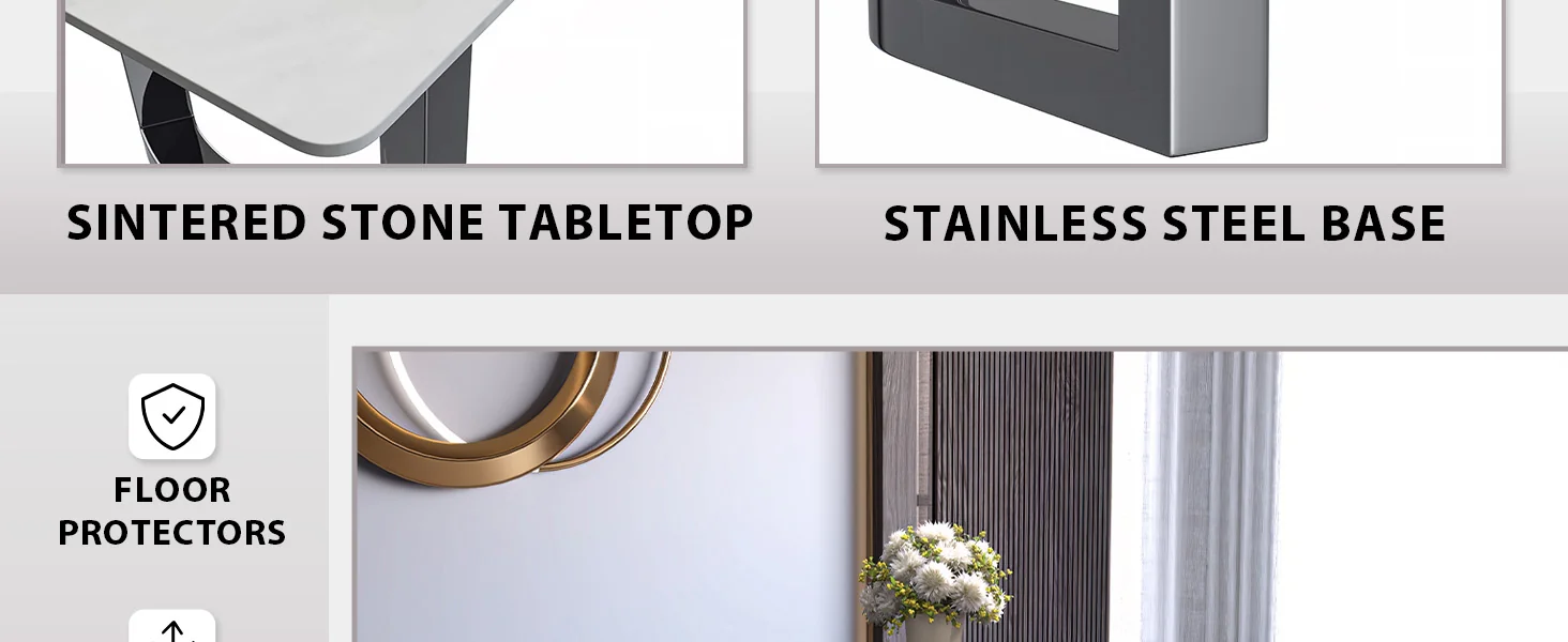 Astra Series Modern Dining Table Stainless Steel Base, With 55" White Sintered Stone Top