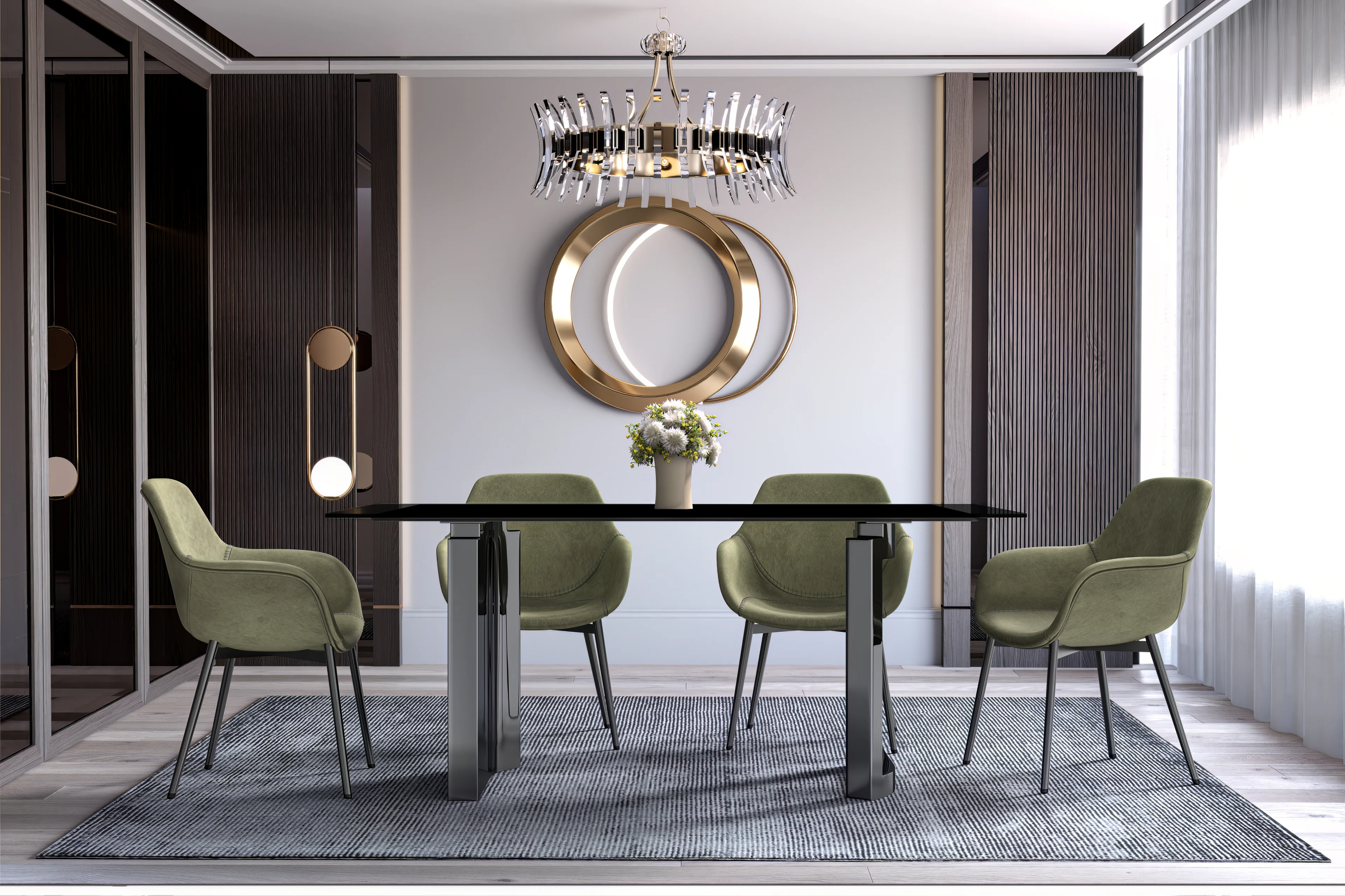 Astra Series Modern Dining Table Stainless Steel Base, With 62" Black Glass Top