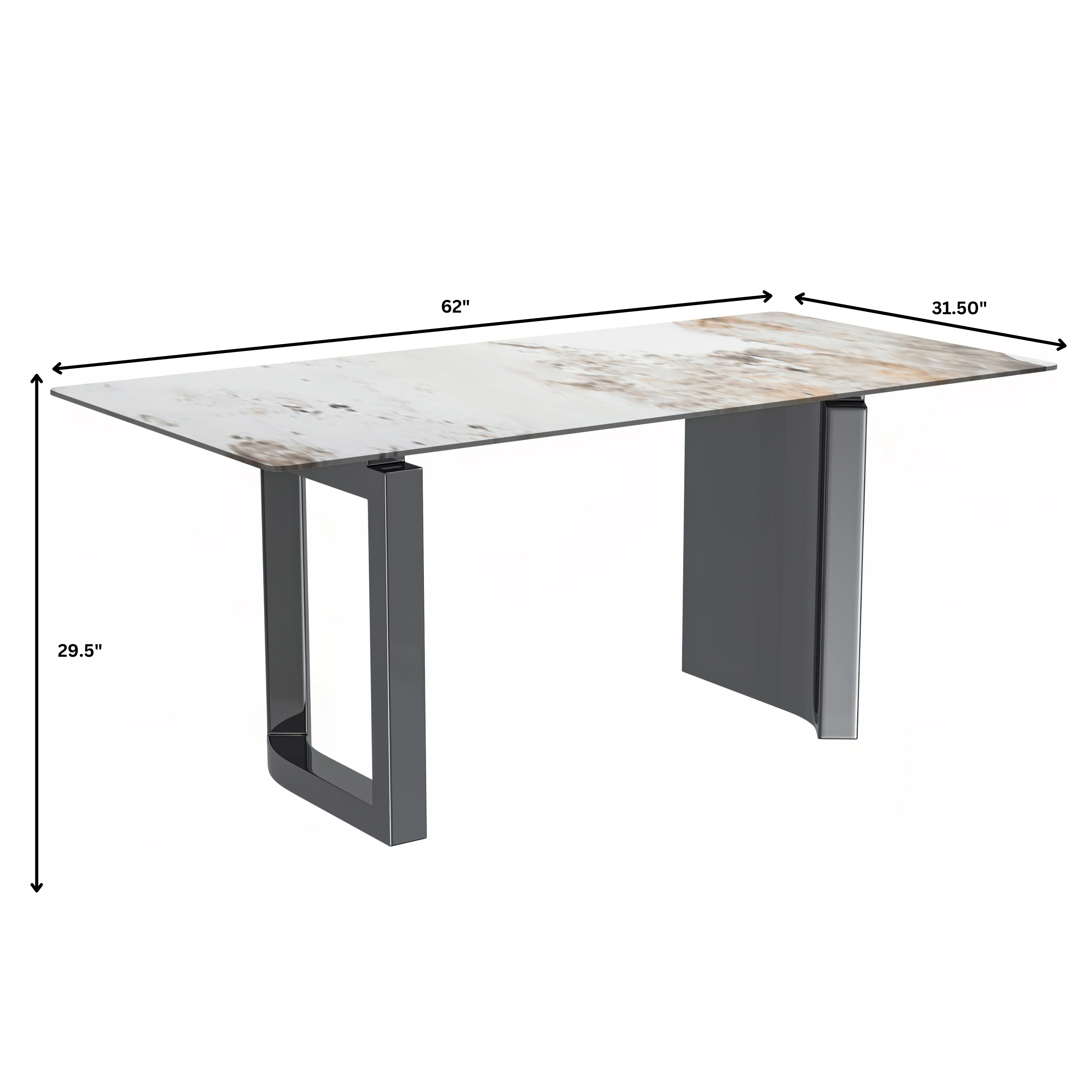 Astra Series Modern Dining Table Stainless Steel Base, With 62" White Grey Sintered Stone Top