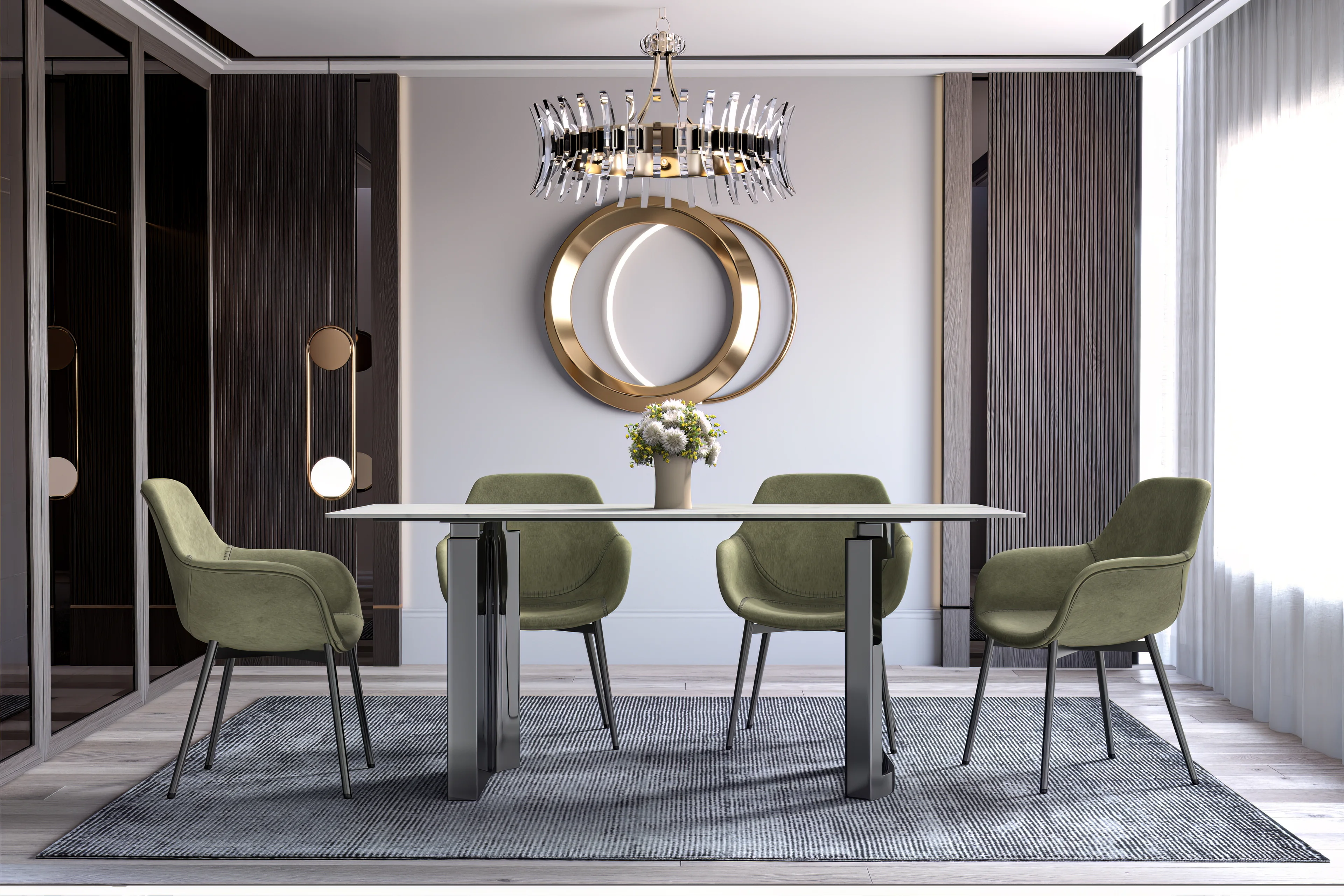 Astra Series Modern Dining Table Stainless Steel Base, With 62" White Sintered Stone Top