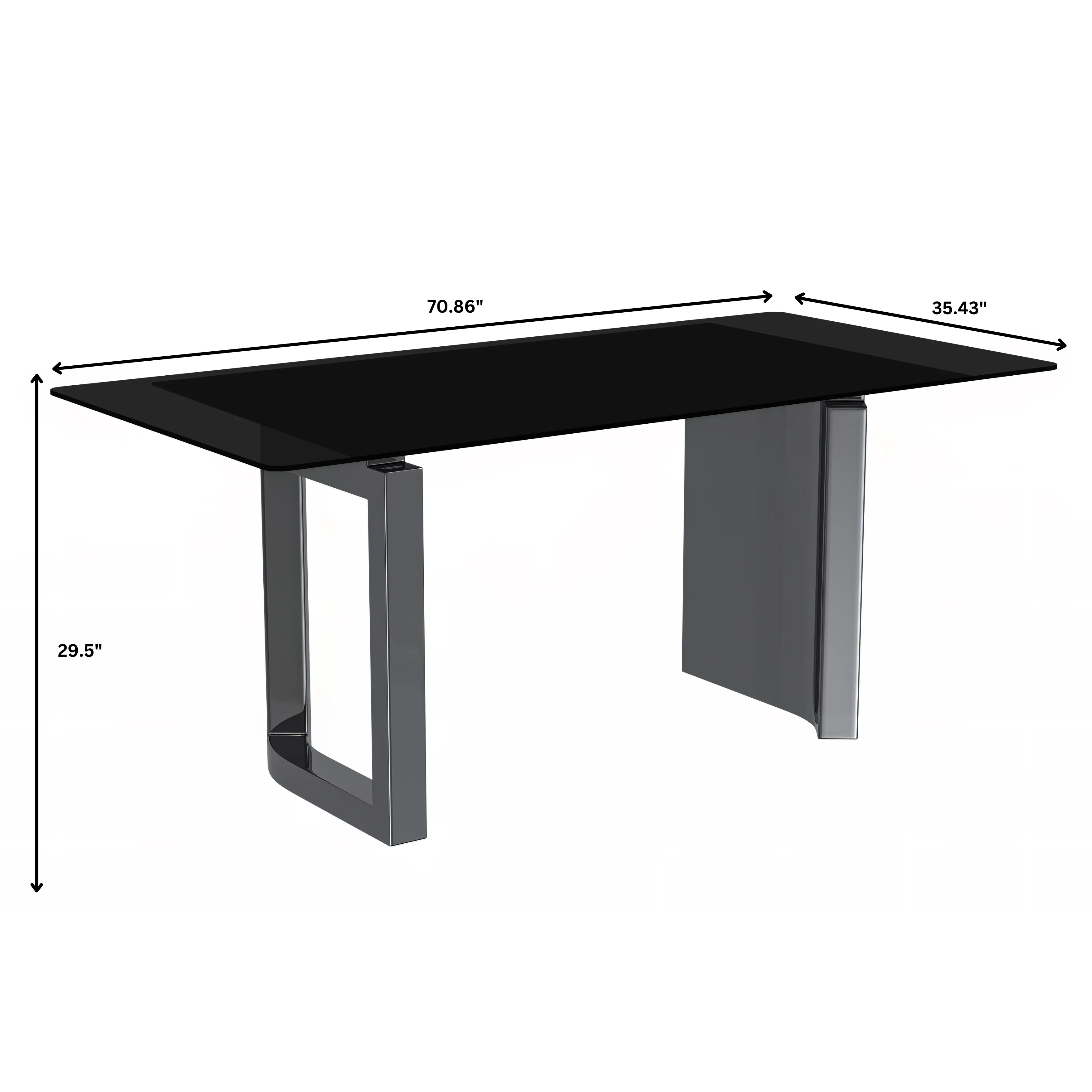 Astra Series Modern Dining Table Stainless Steel Base, With 71" Black Glass Top