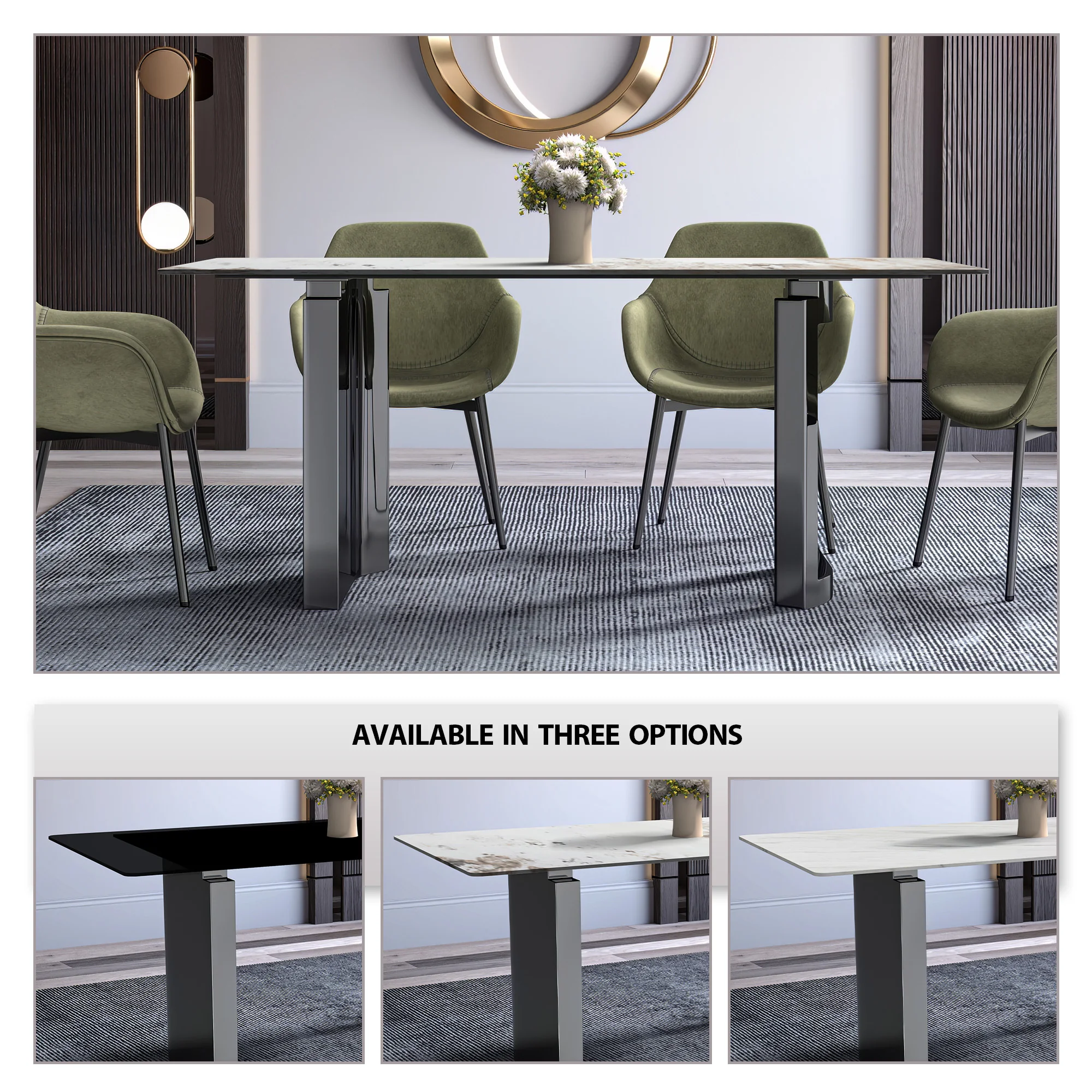 Astra Series Modern Dining Table Stainless Steel Base, With 71" White Grey Sintered Stone Top