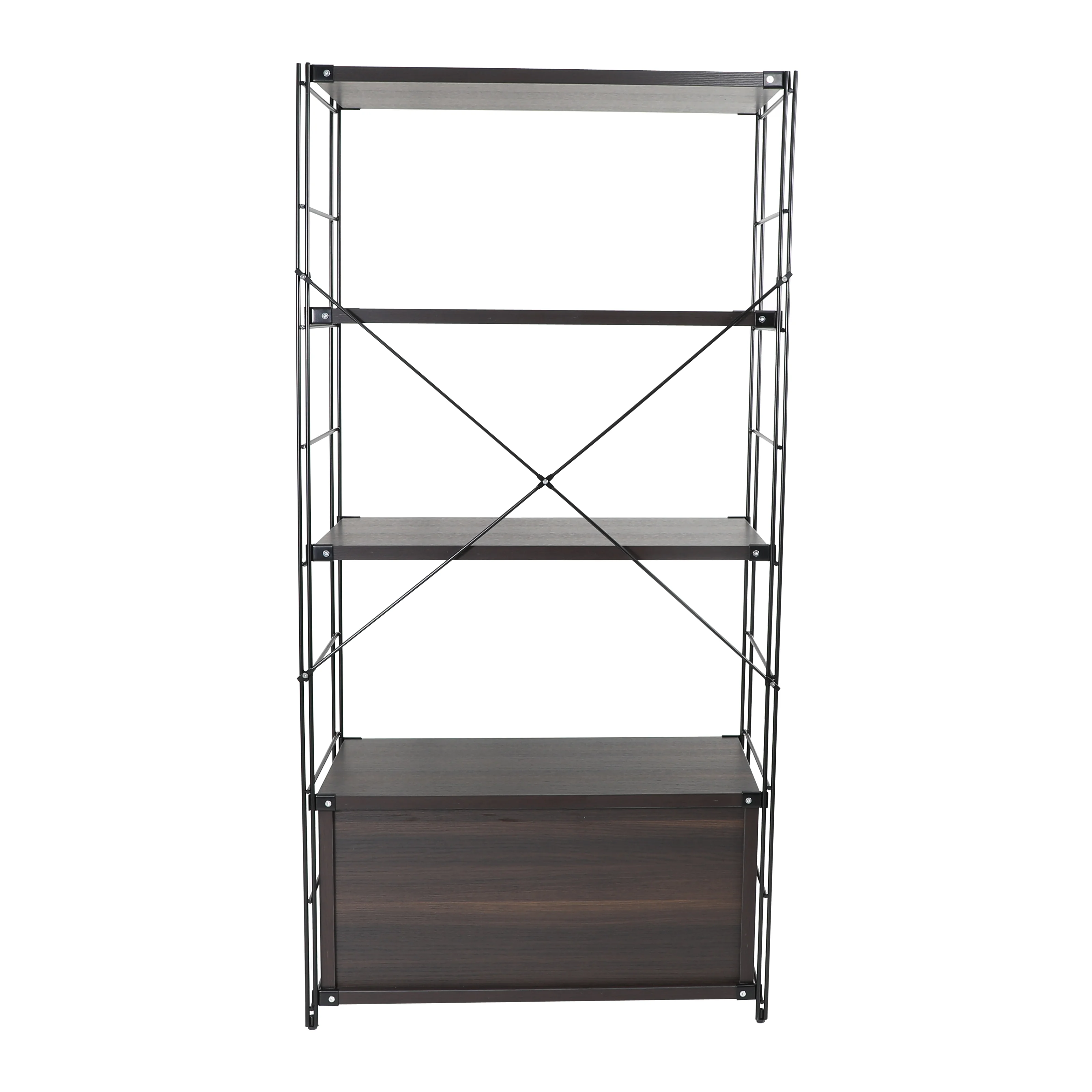 Brentwood Etagere Bookcase with Black Powder Coated Steel Frame and Melamine Board Shelves
