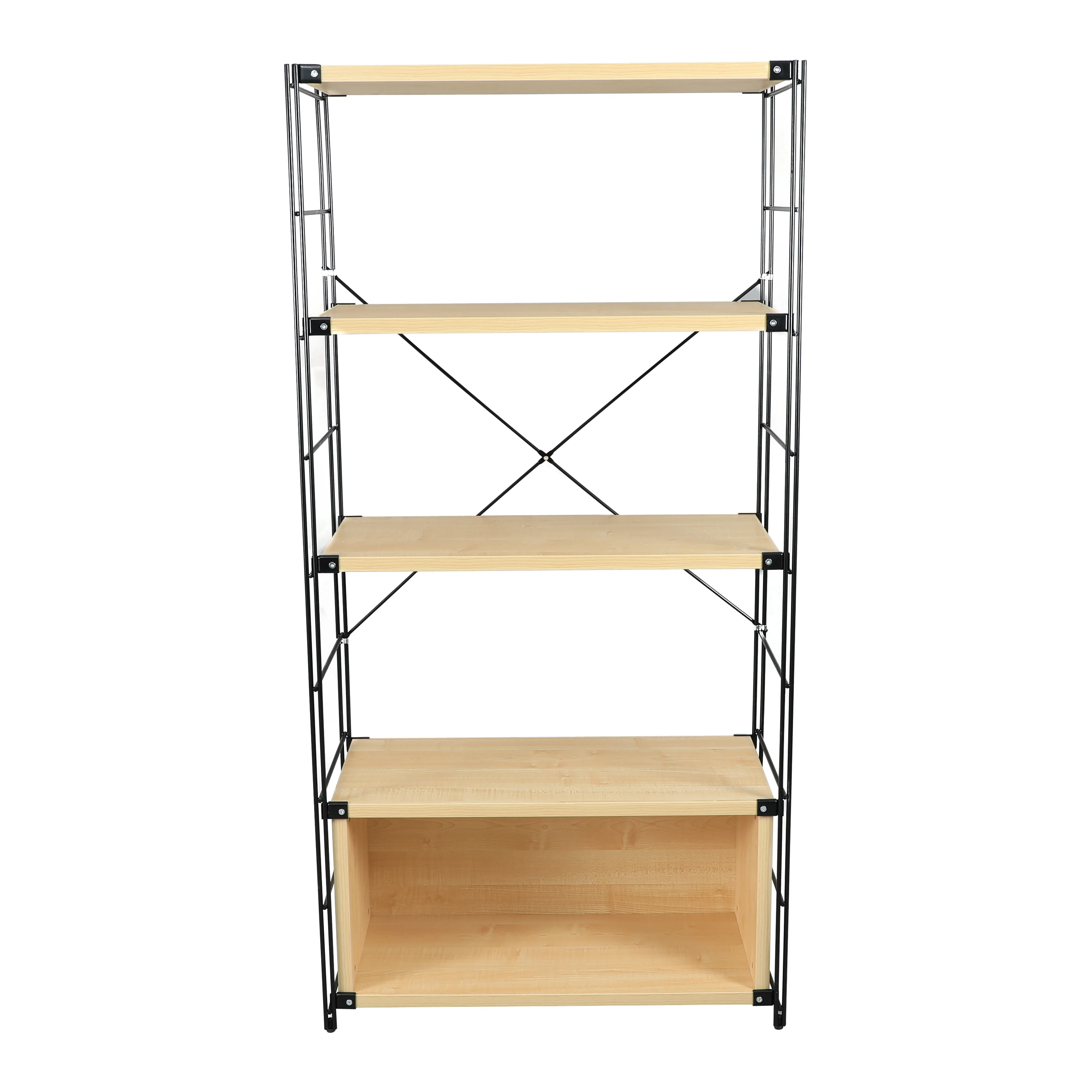 Brentwood Etagere Bookcase with Black Powder Coated Steel Frame and Melamine Board Shelves