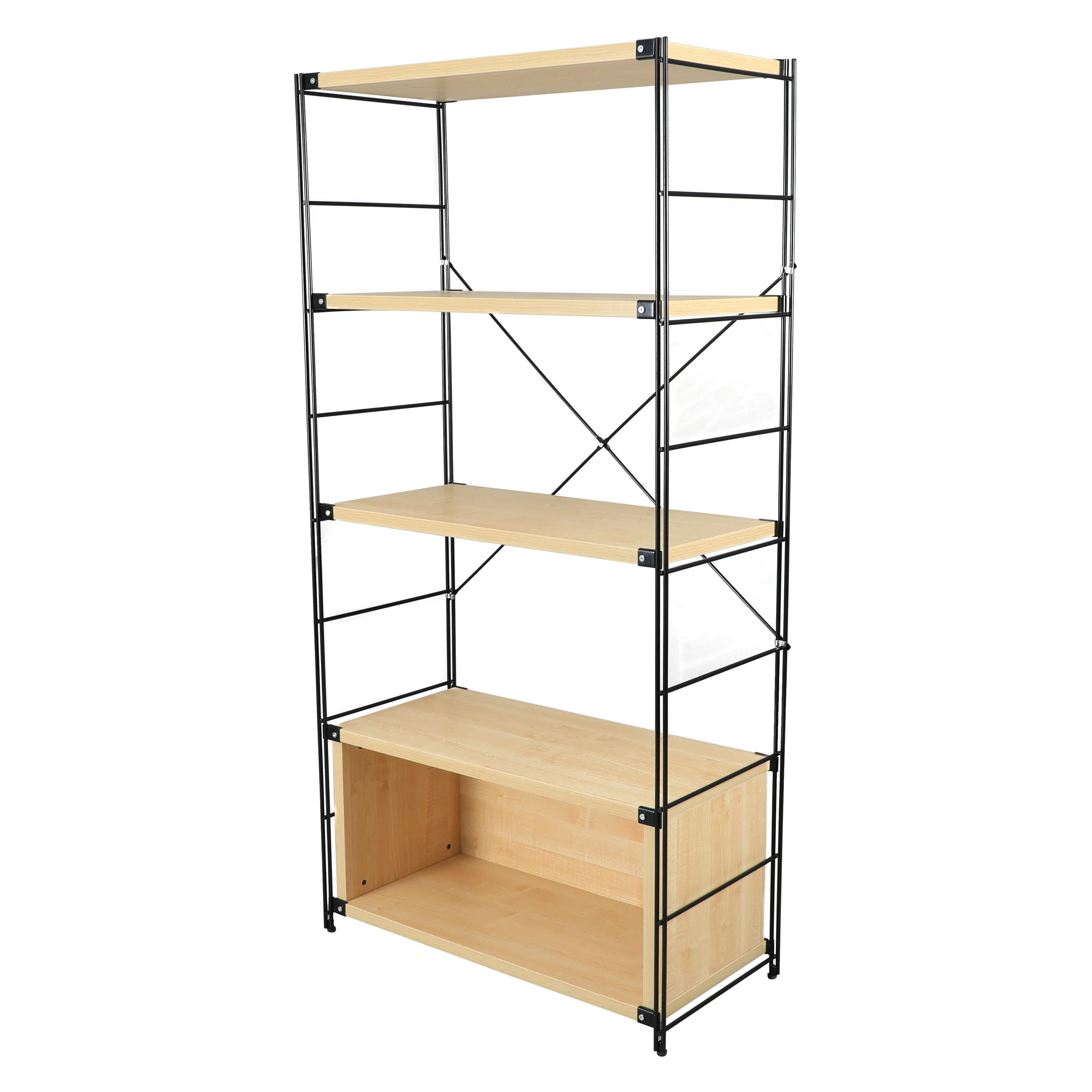 Brentwood Etagere Bookcase with Black Powder Coated Steel Frame and Melamine Board Shelves