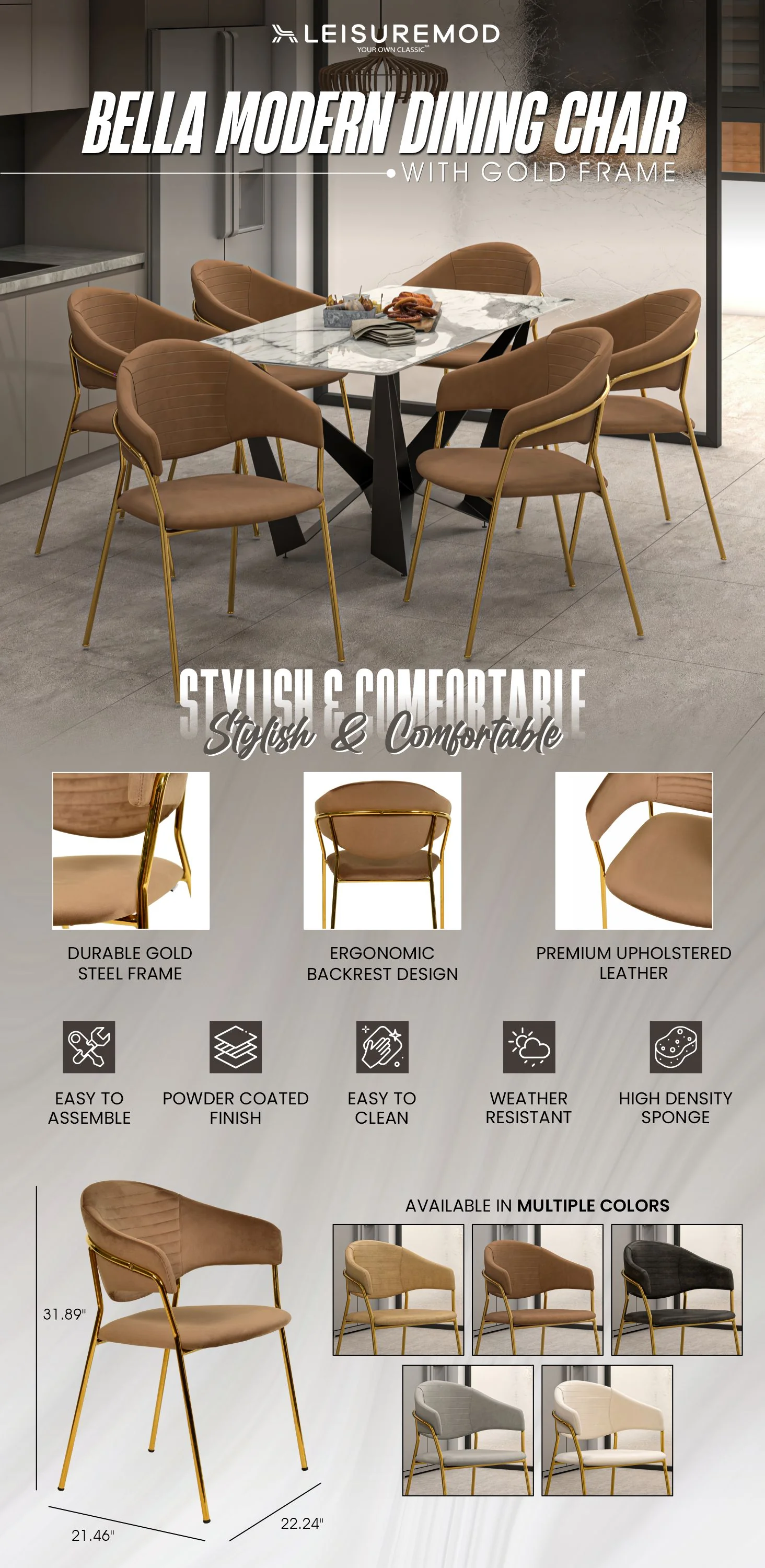 Bella Collection Modern Dining Chair in Brown