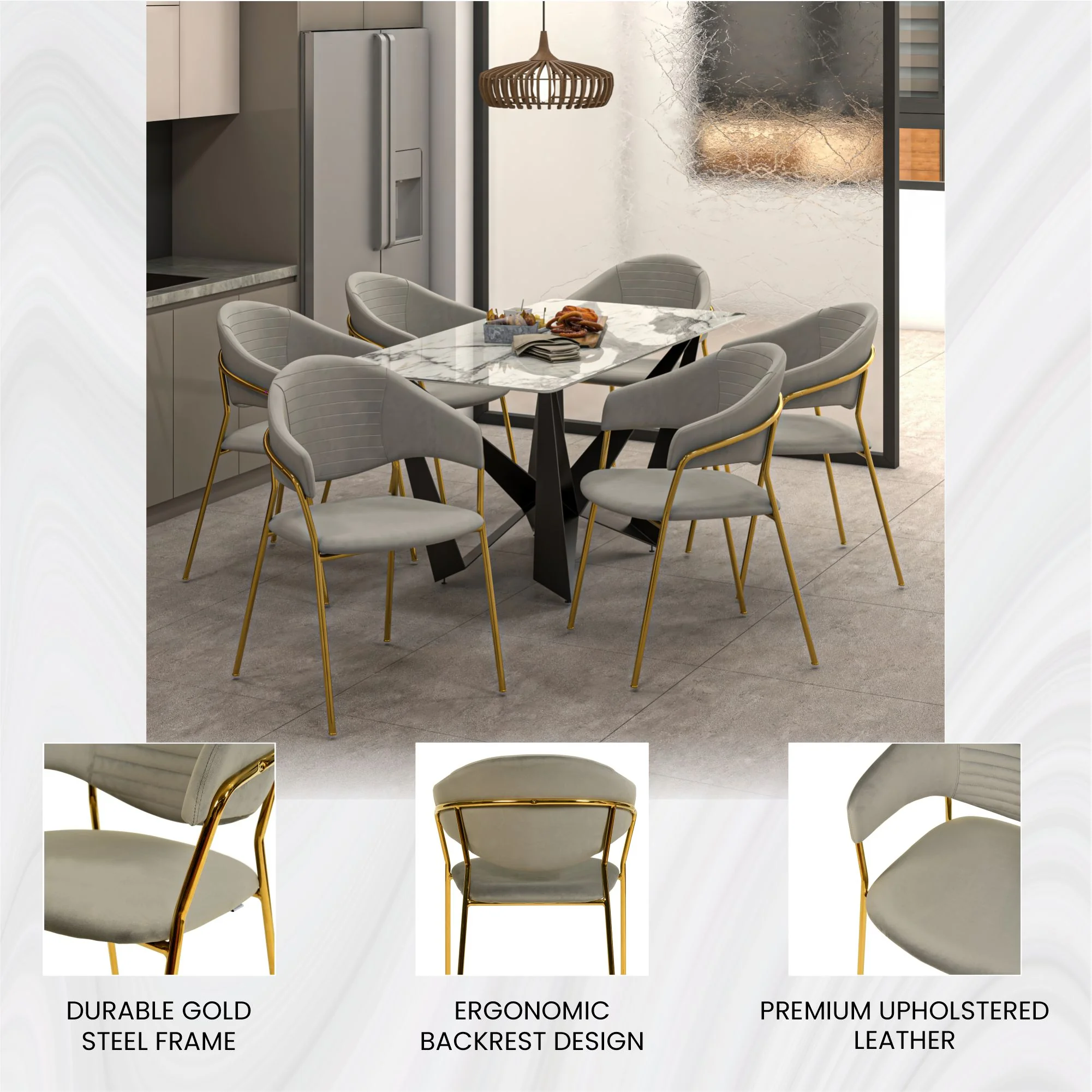 Bella Collection Modern Dining Chair in Light Grey Set of 4