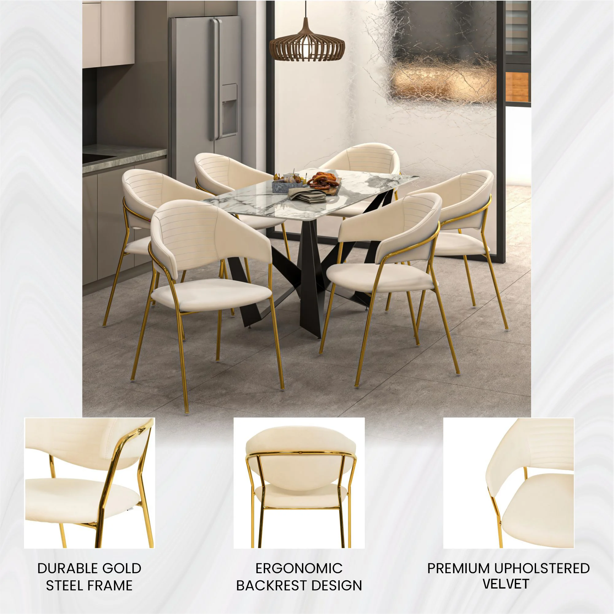 Bella Collection Modern Dining Chair in Off White Set of 4