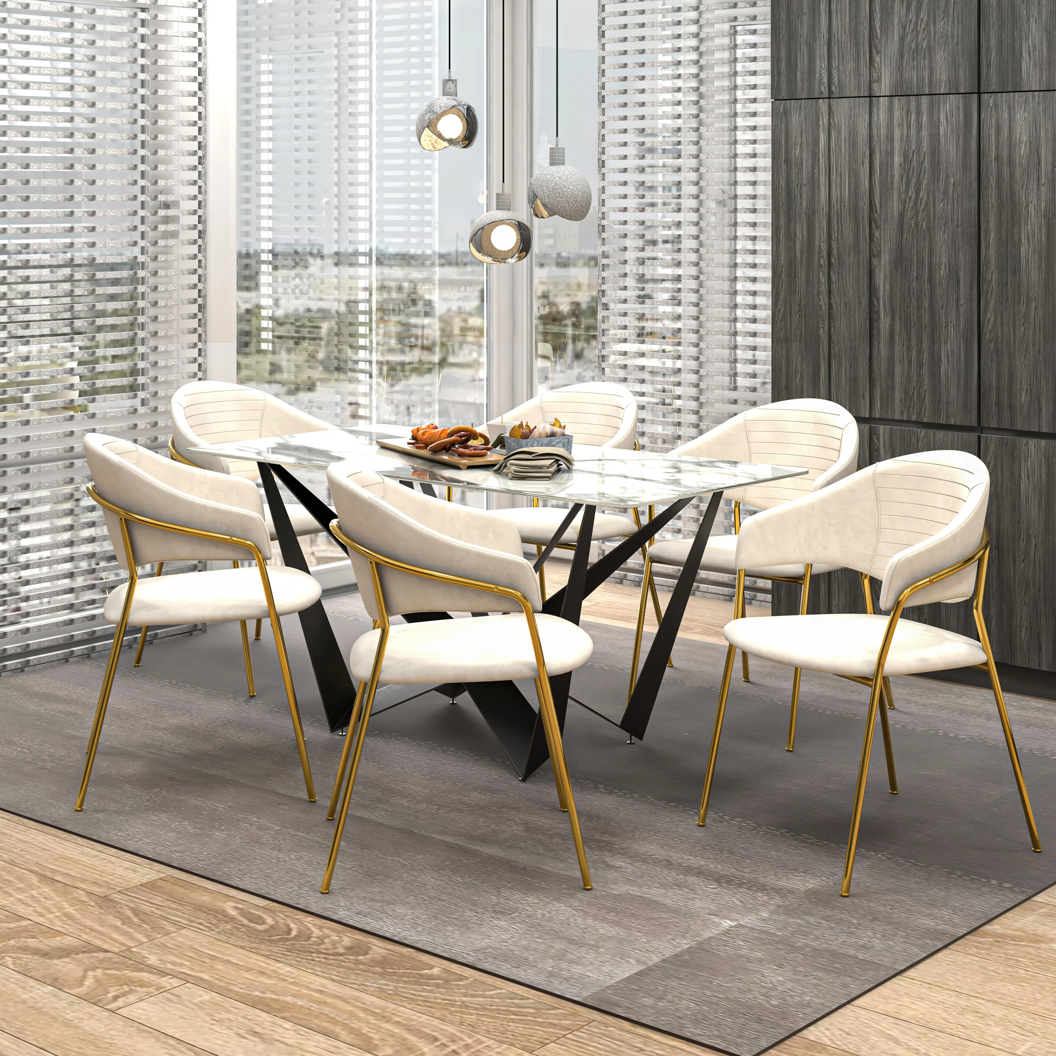 Bella Collection Modern Dining Chair in Off White Set of 4