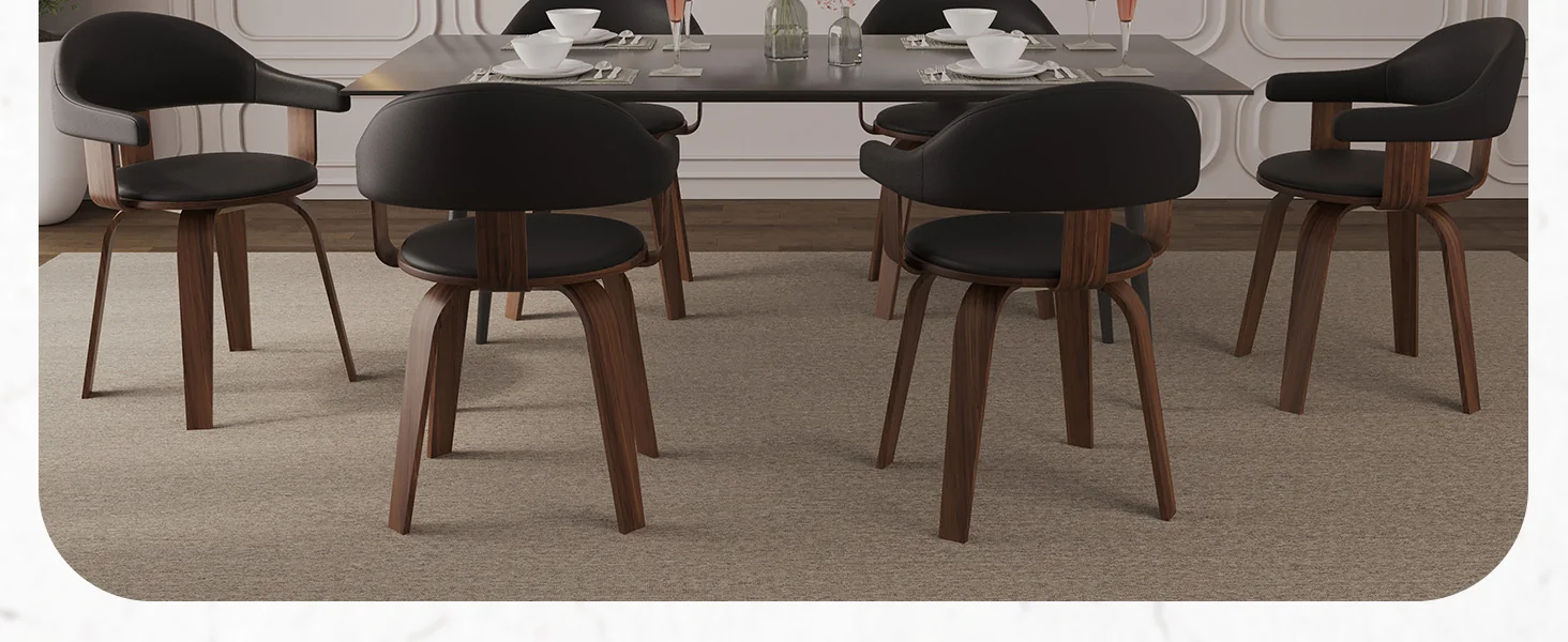 Modern Wooden Dining Chair, Walnut Color Frame in Black, Brivo Collection By LeisrueMod