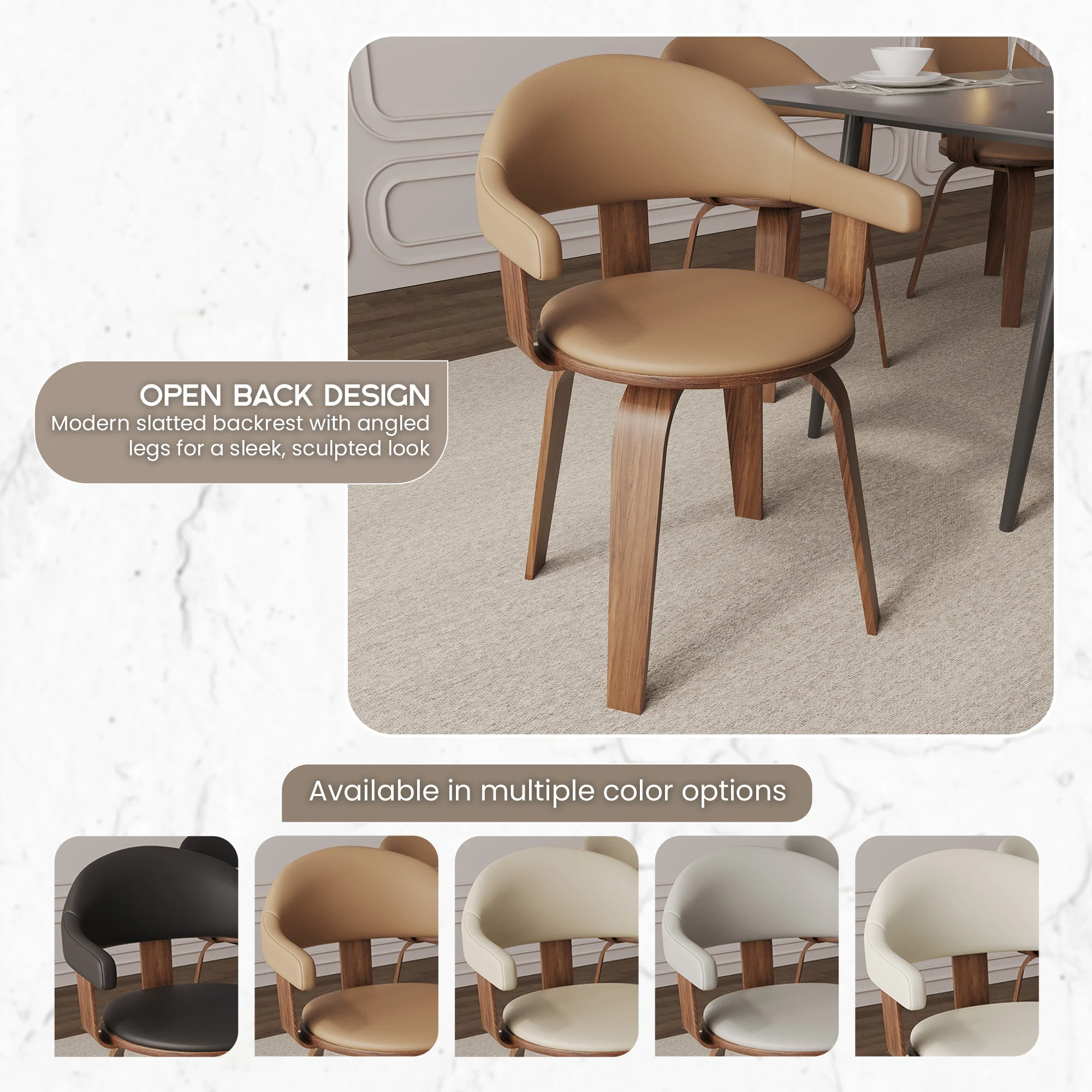 Modern Wooden Dining Chair, Walnut Color Frame in Brown, Brivo Collection By LeisrueMod