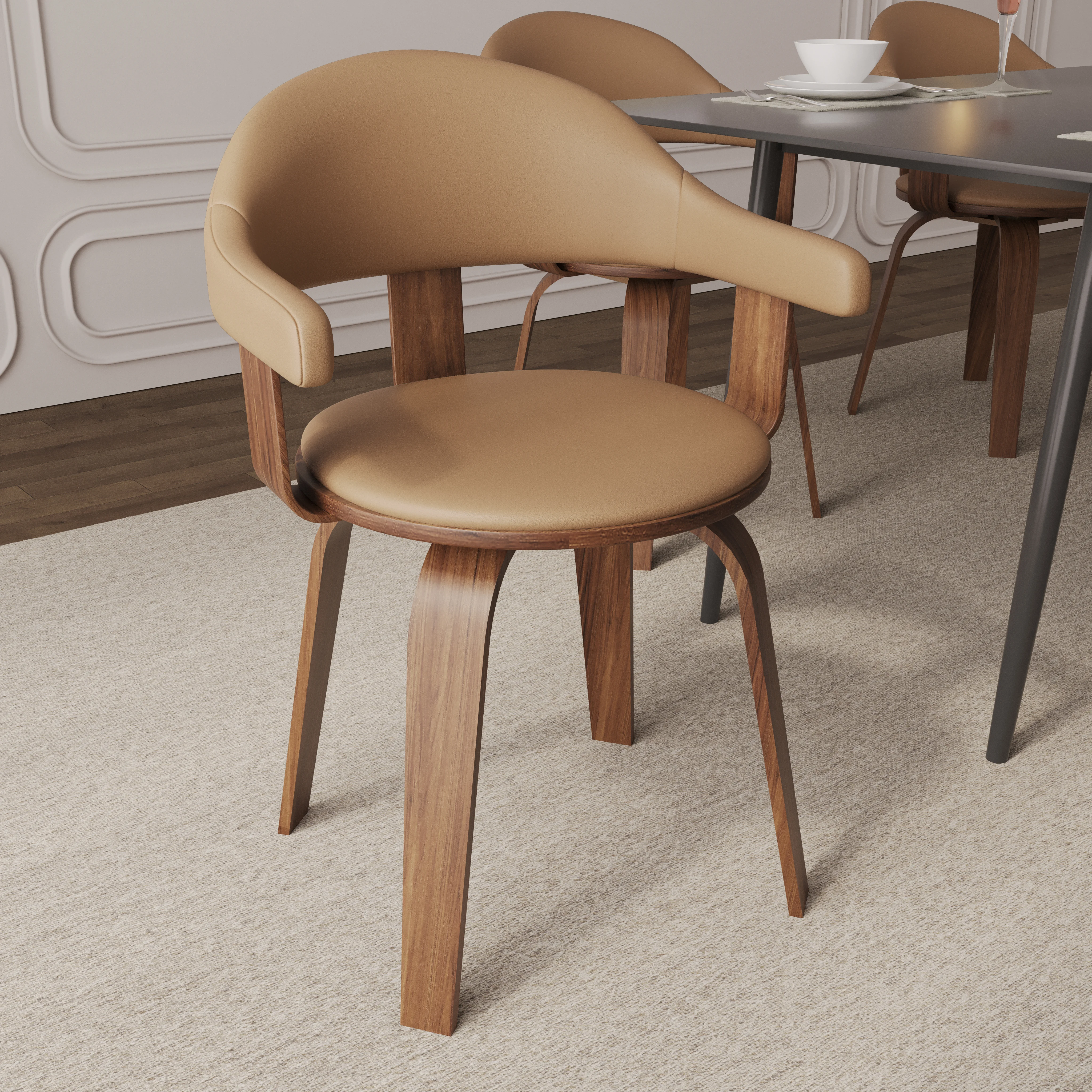 Modern Wooden Dining Chair, Walnut Color Frame in Brown, Brivo Collection By LeisrueMod