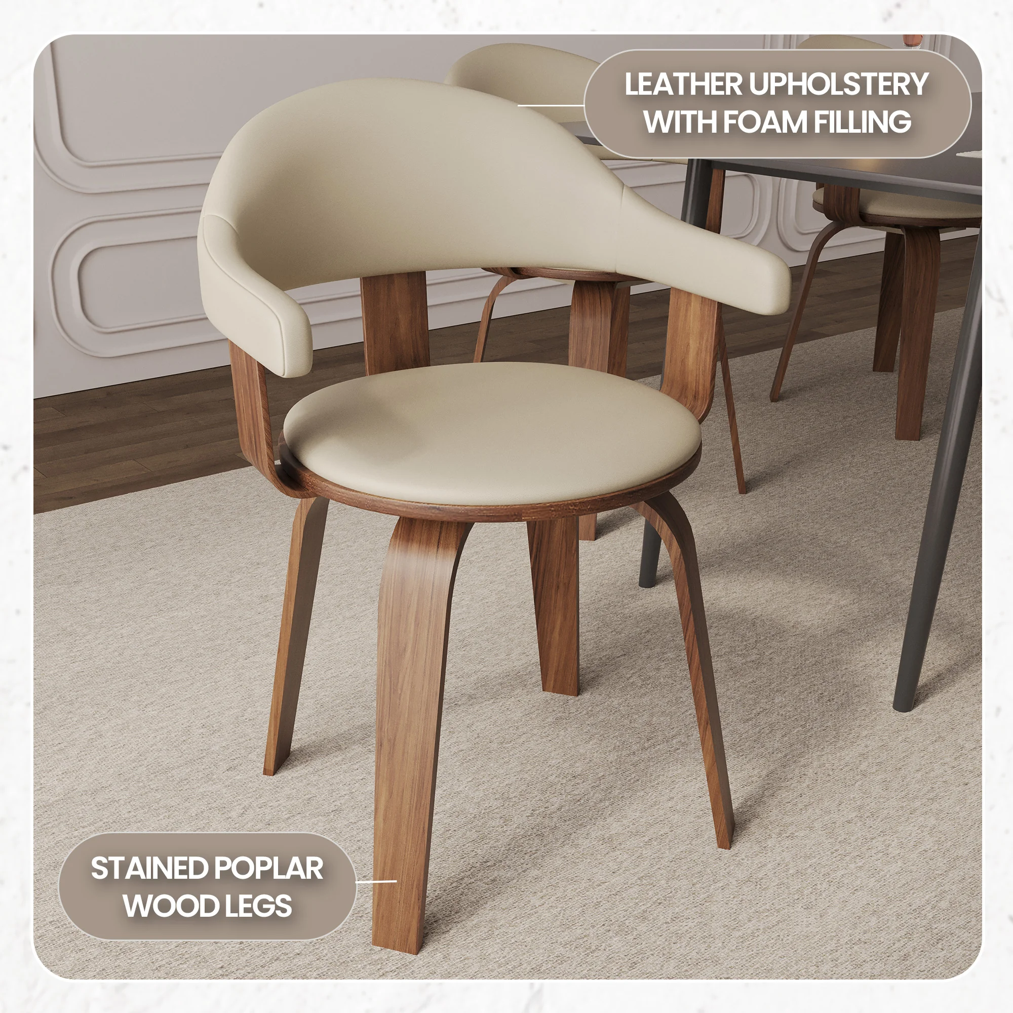 Modern Wooden Dining Chair, Walnut Color Frame in Cream, Brivo Collection By LeisrueMod
