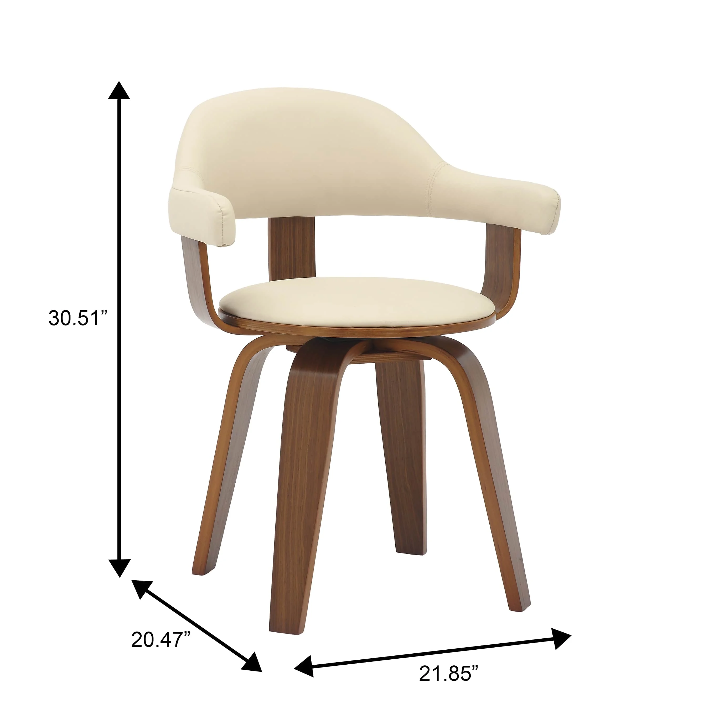 Modern Wooden Dining Chair, Walnut Color Frame in Cream, Brivo Collection By LeisrueMod