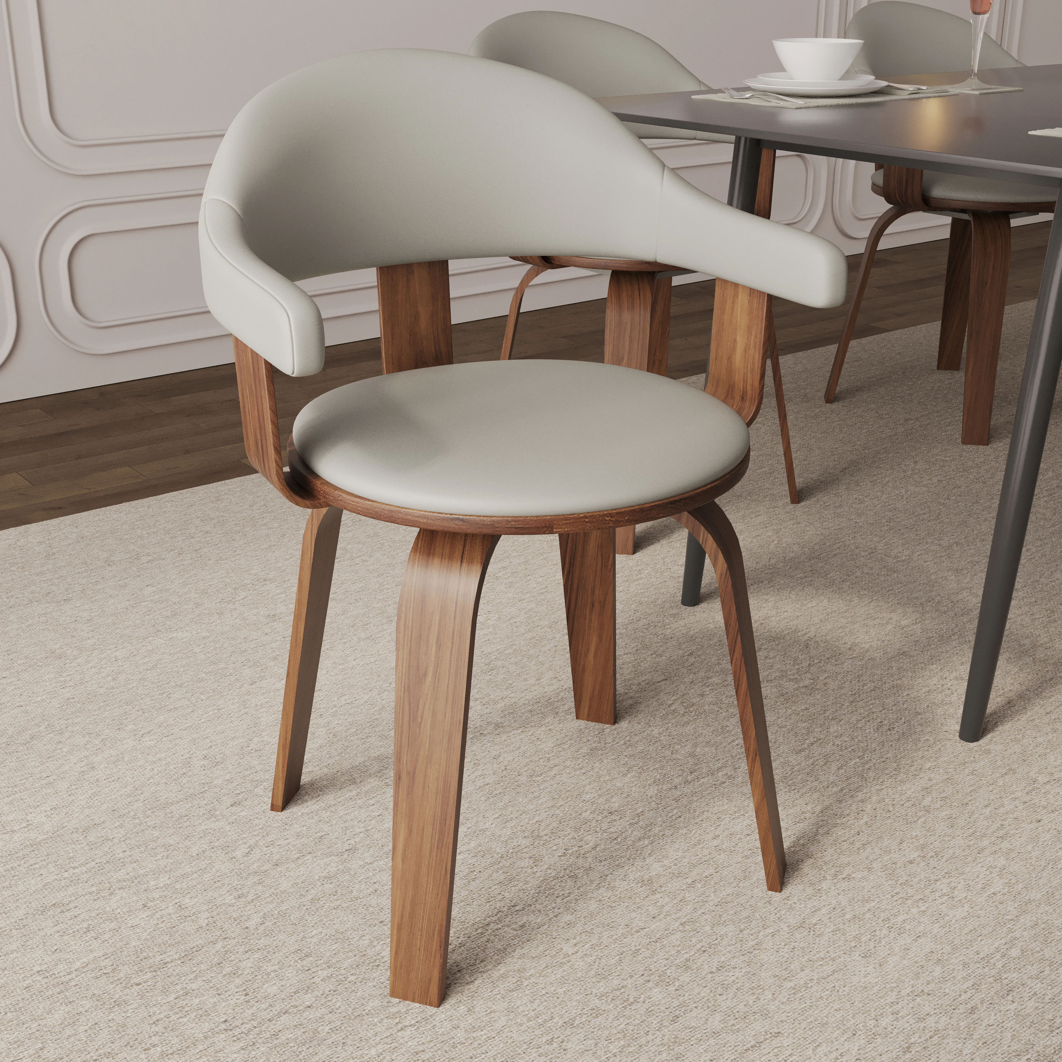 Modern Wooden Dining Chair, Walnut Color Frame in Grey, Brivo Collection By LeisrueMod