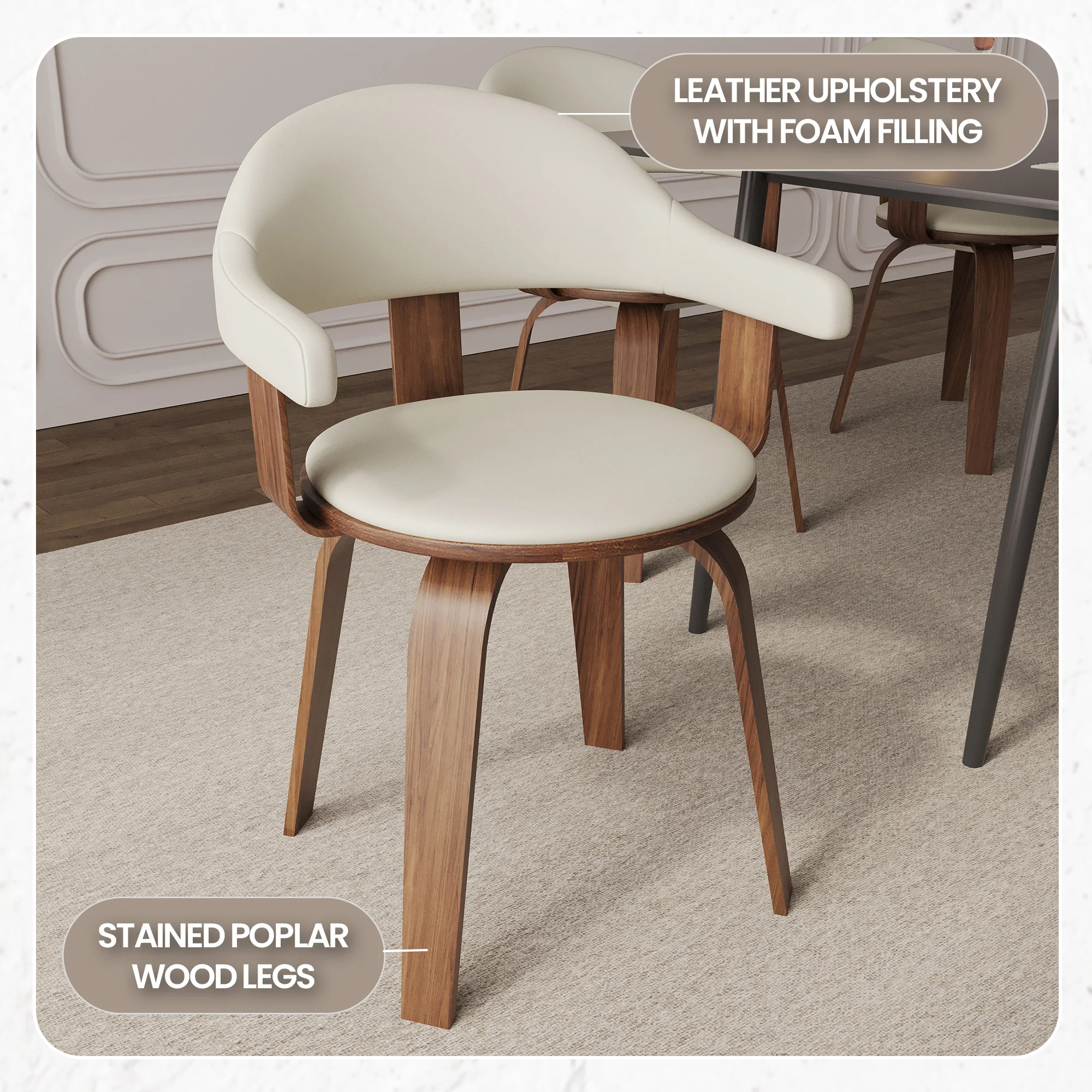 Modern Wooden Dining Chair, Walnut Color Frame in White, Brivo Collection By LeisrueMod