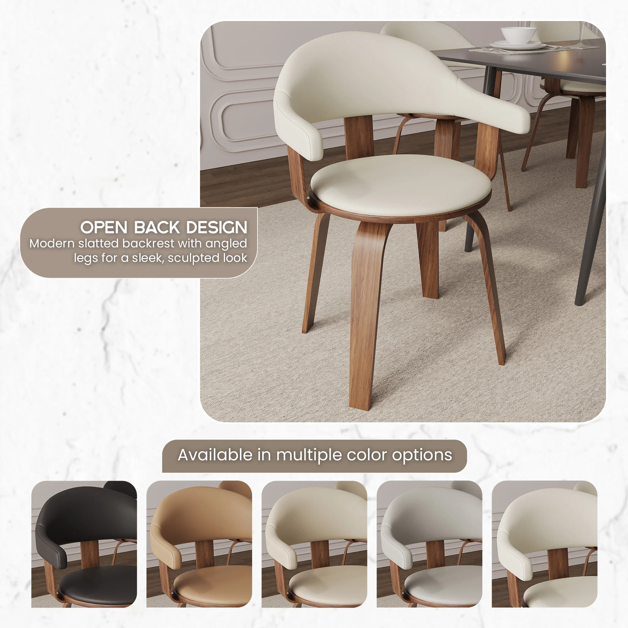 Modern Wooden Dining Chair, Walnut Color Frame in White, Brivo Collection By LeisrueMod