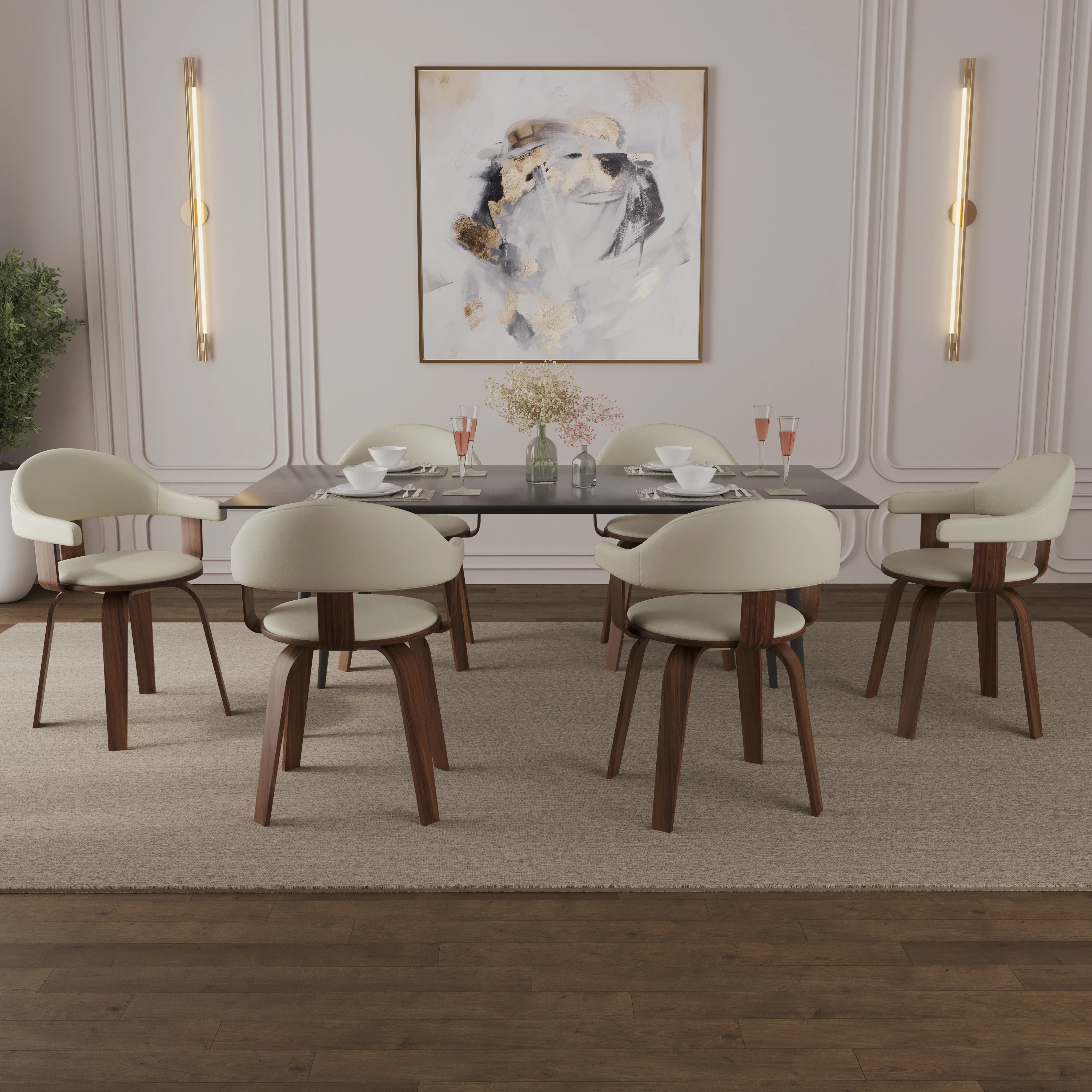 Modern Wooden Dining Chair, Walnut Color Frame in White, Brivo Collection By LeisrueMod