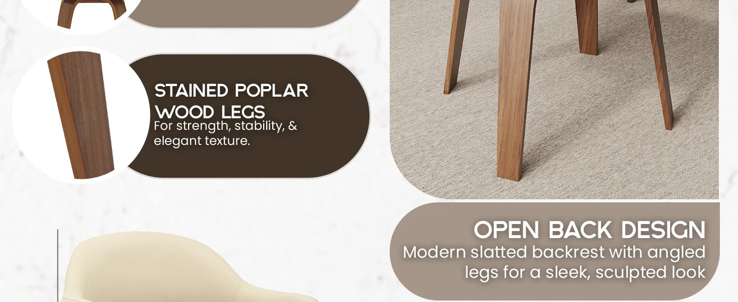 Modern Wooden Dining Chair, Walnut Color Frame in White, Brivo Collection By LeisrueMod