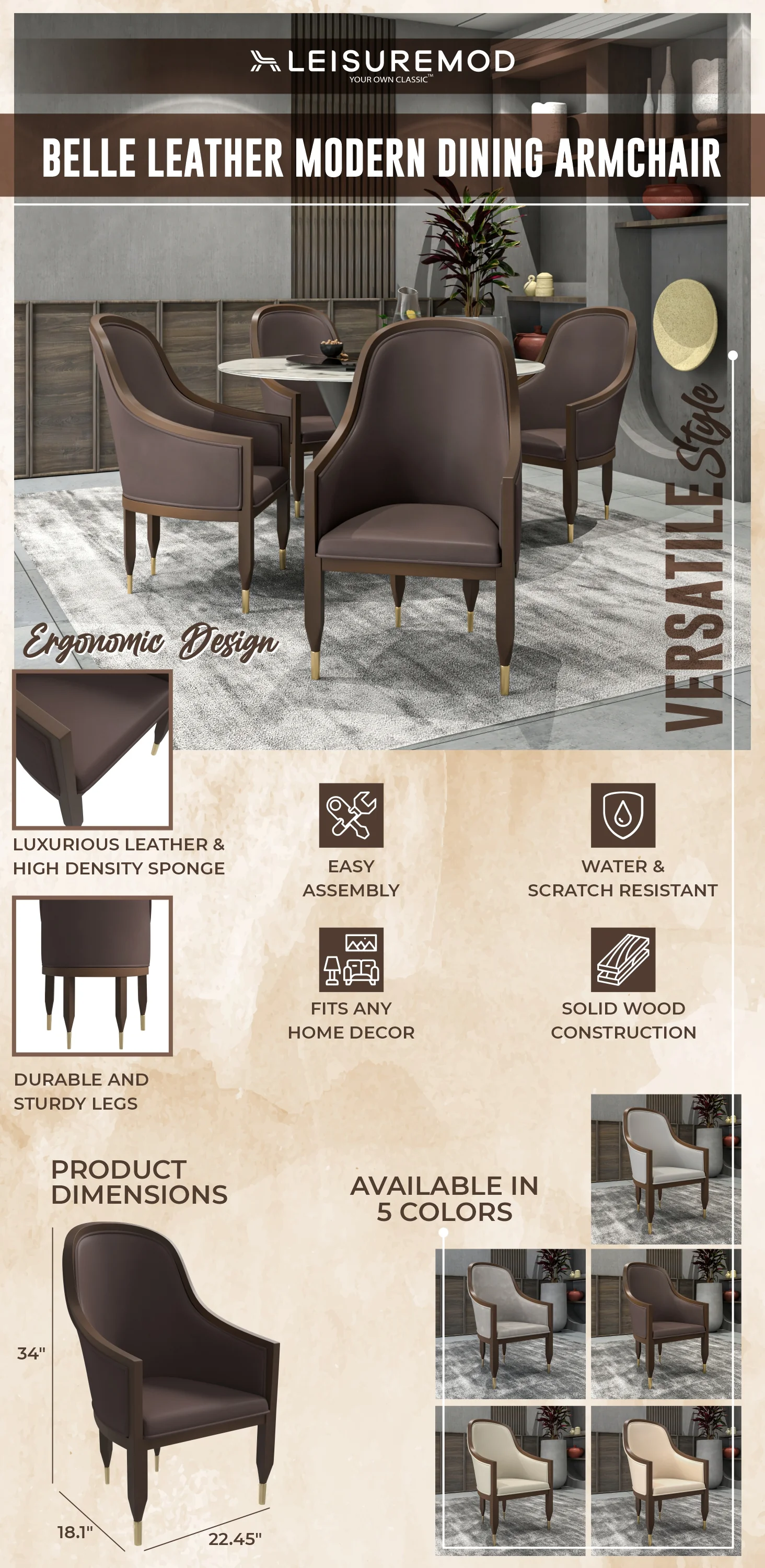 Belle Series Modern Dining Chair in Dark Brown