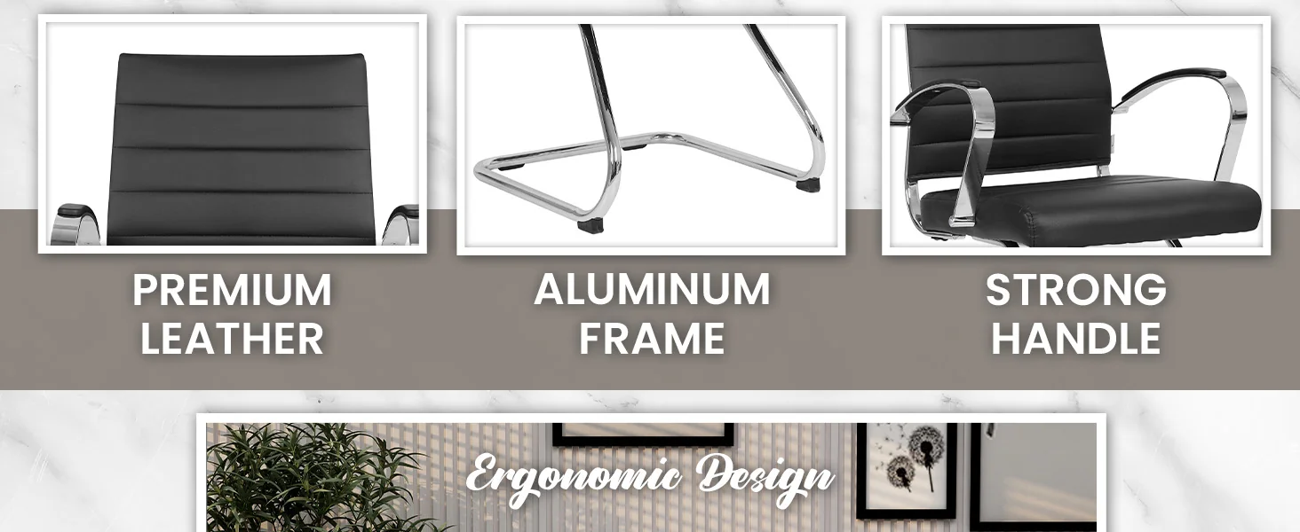 Benmar Home Leather Guest Office Chair in Black