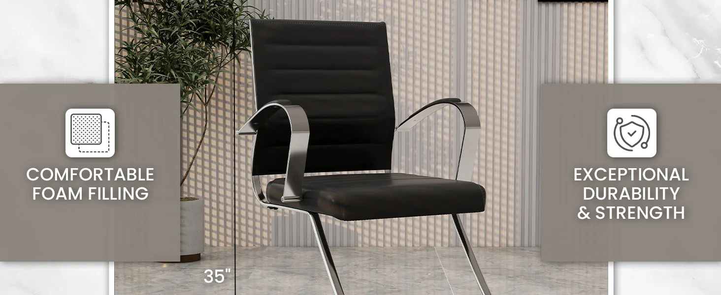 Benmar Home Leather Guest Office Chair in Black