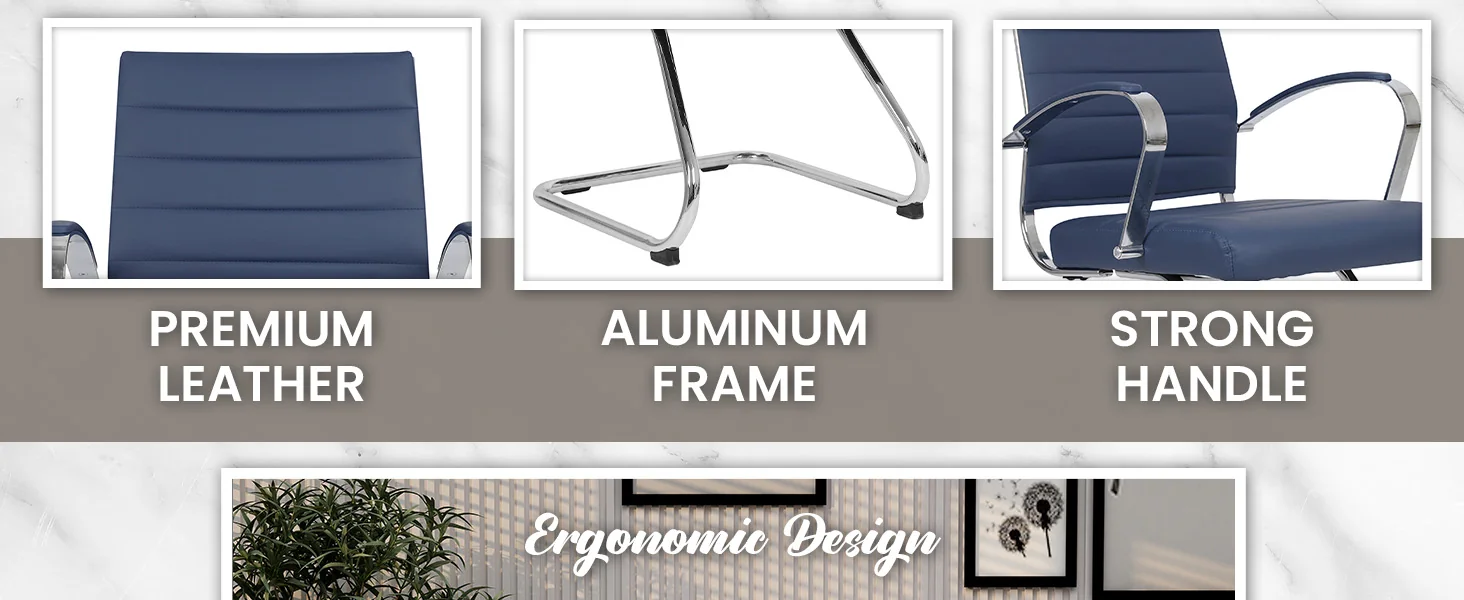 Benmar Home Leather Guest Office Chair in Navy Blue