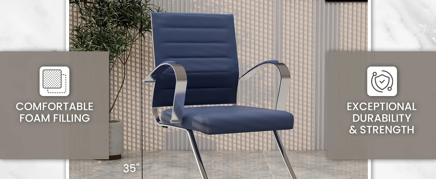 Benmar Home Leather Guest Office Chair in Navy Blue