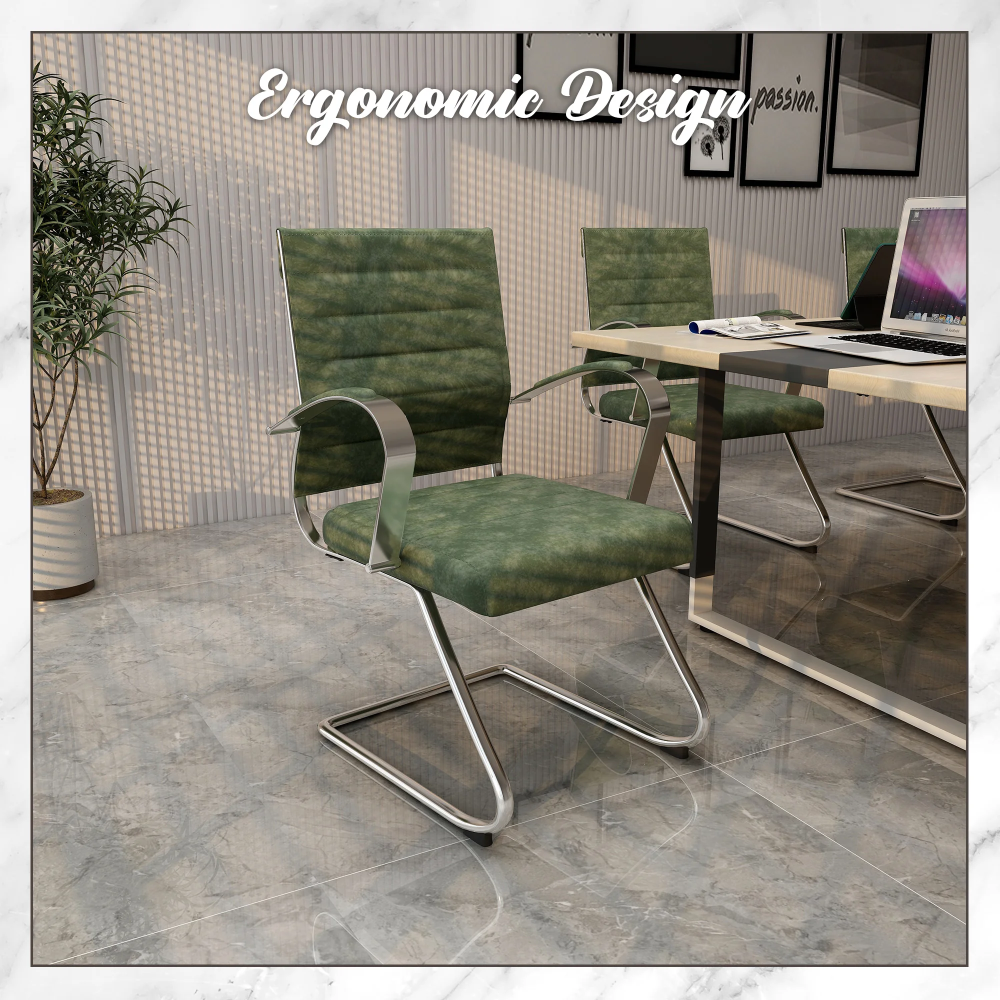 Benmar Home Leather Guest Office Chair in Green