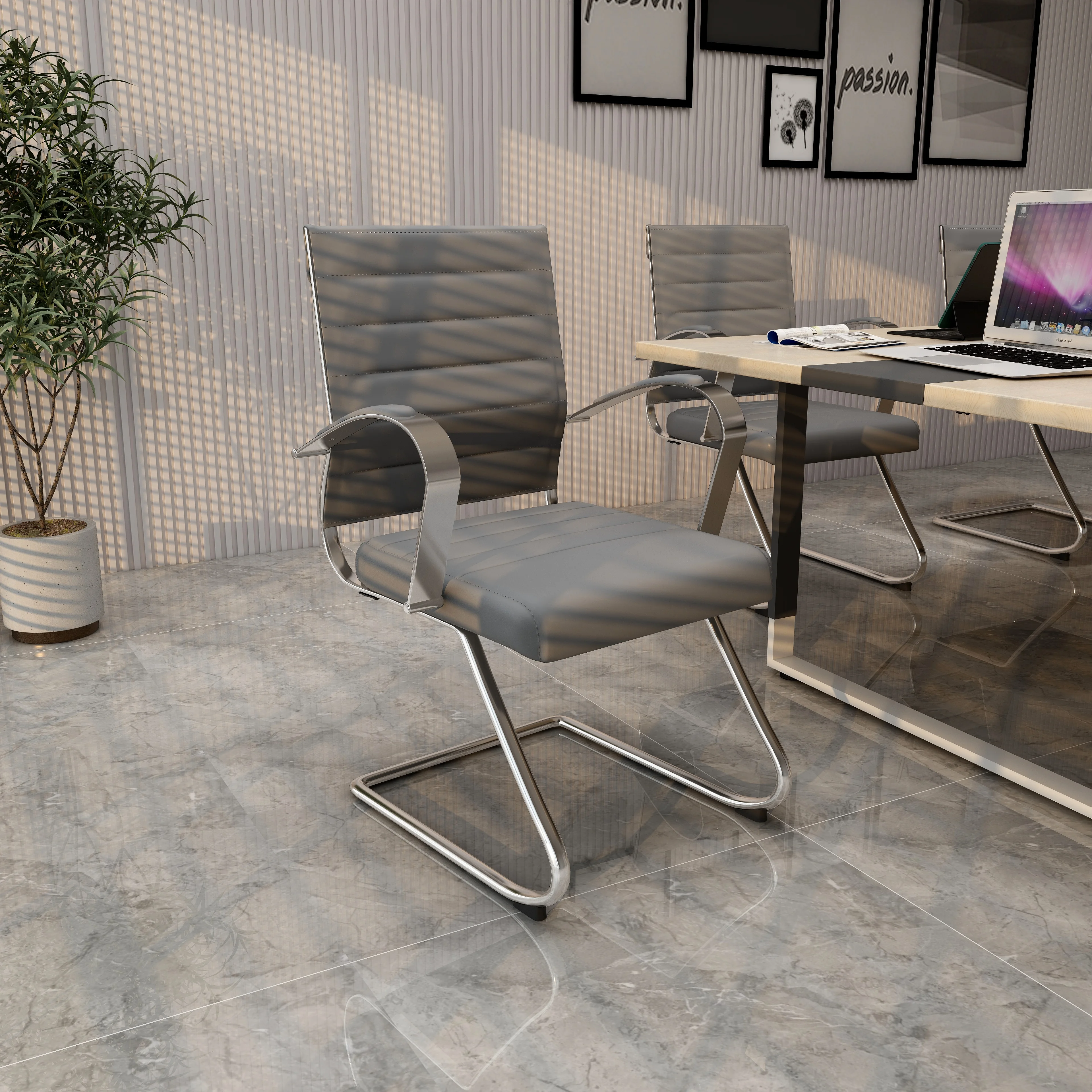 Benmar Home Leather Guest Office Chair in Grey